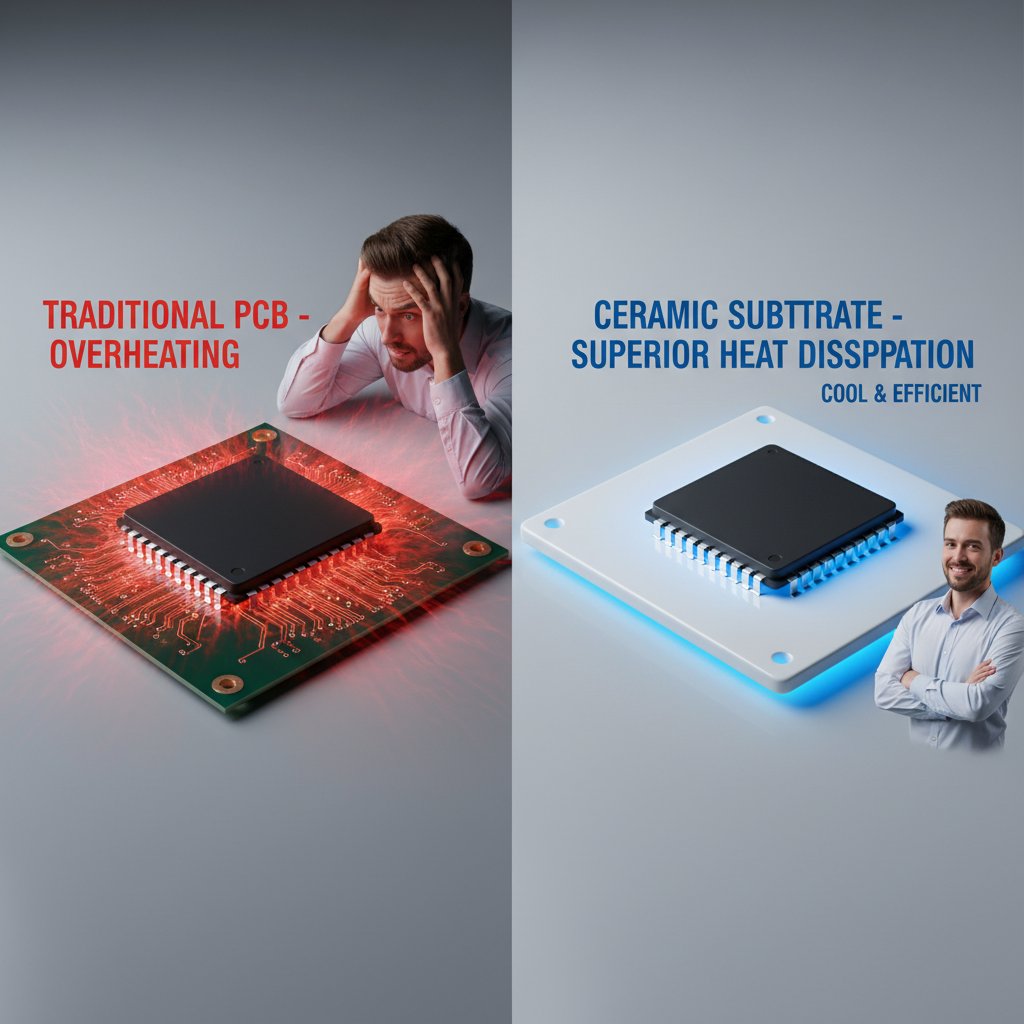 工程师在传统PCB板上发现芯片过热,转而使用陶瓷基板解决散热问题,芯片保持凉爽,工作高效。