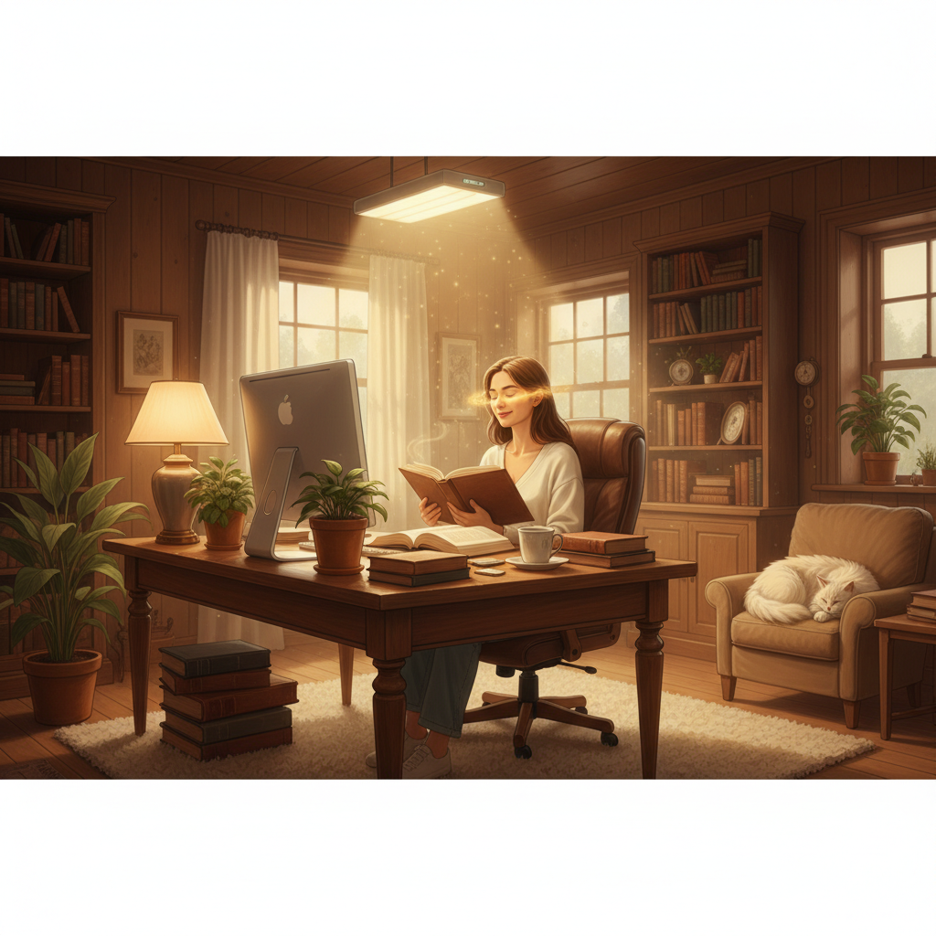 全光谱灯下舒适阅读:柔和灯光如眼睛SPA,缓解疲劳