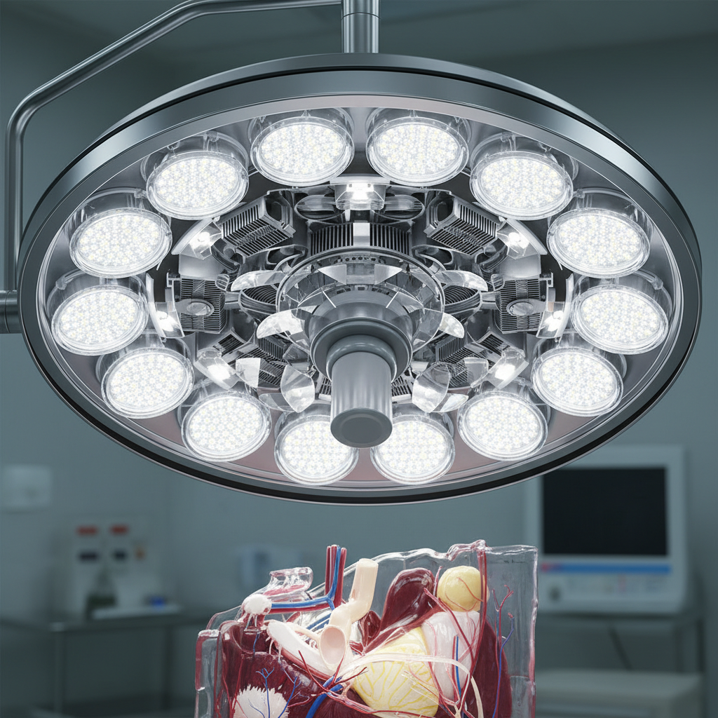 医生正在调节现代手术无影灯的触控面板,展示其操作的便捷性。