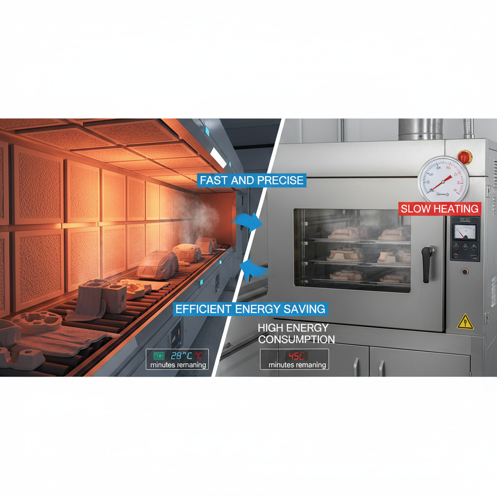 红外陶瓷加热与传统加热效率对比示意图