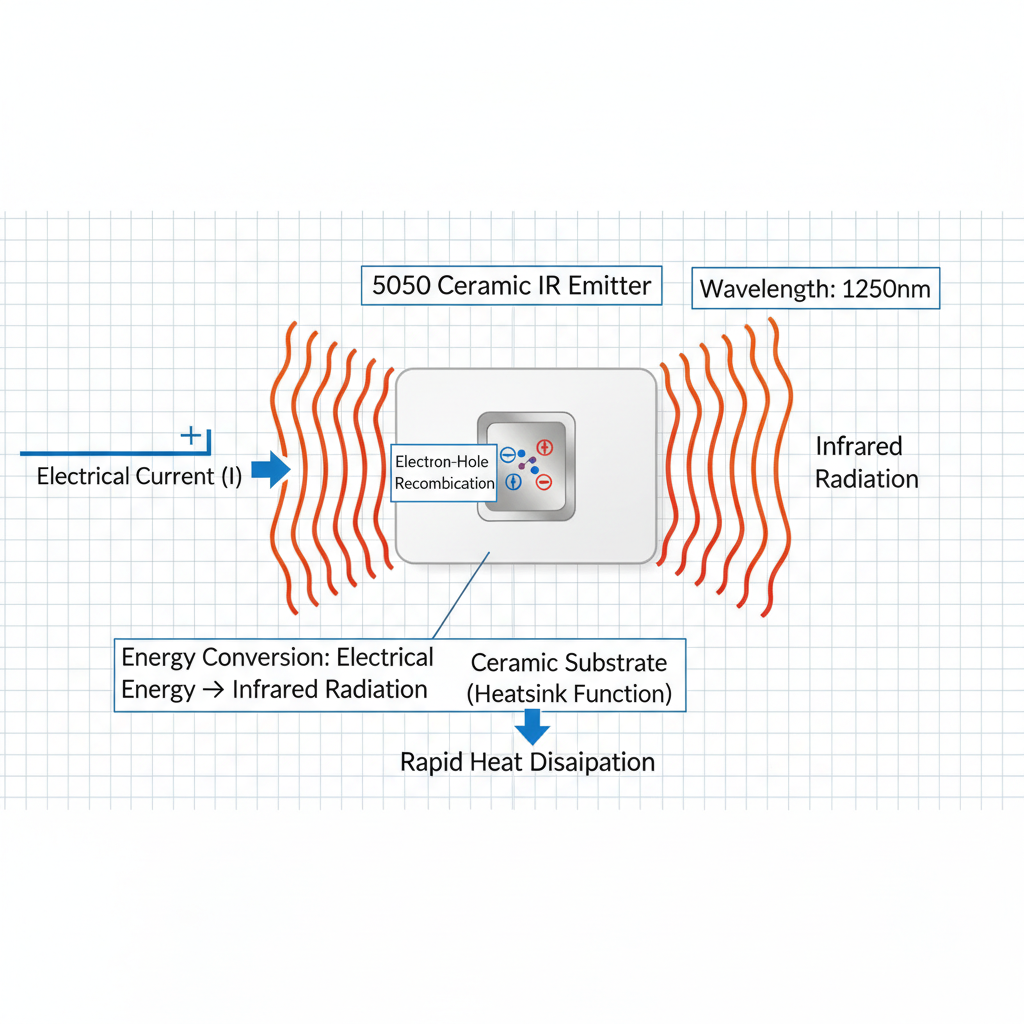 5050陶瓷红外灯珠工作原理示意图