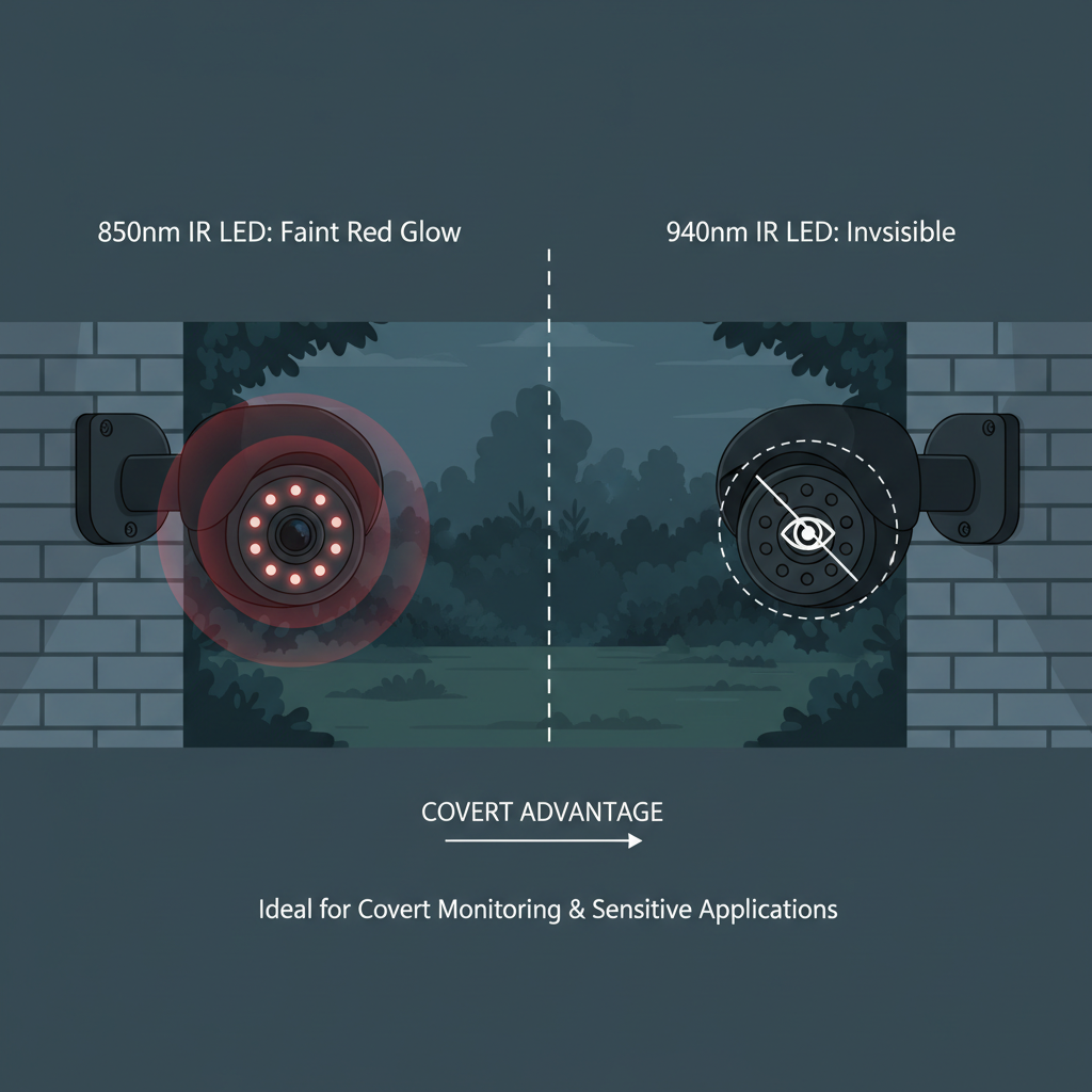 850nm与940nm红外LED灯珠隐蔽性对比插画