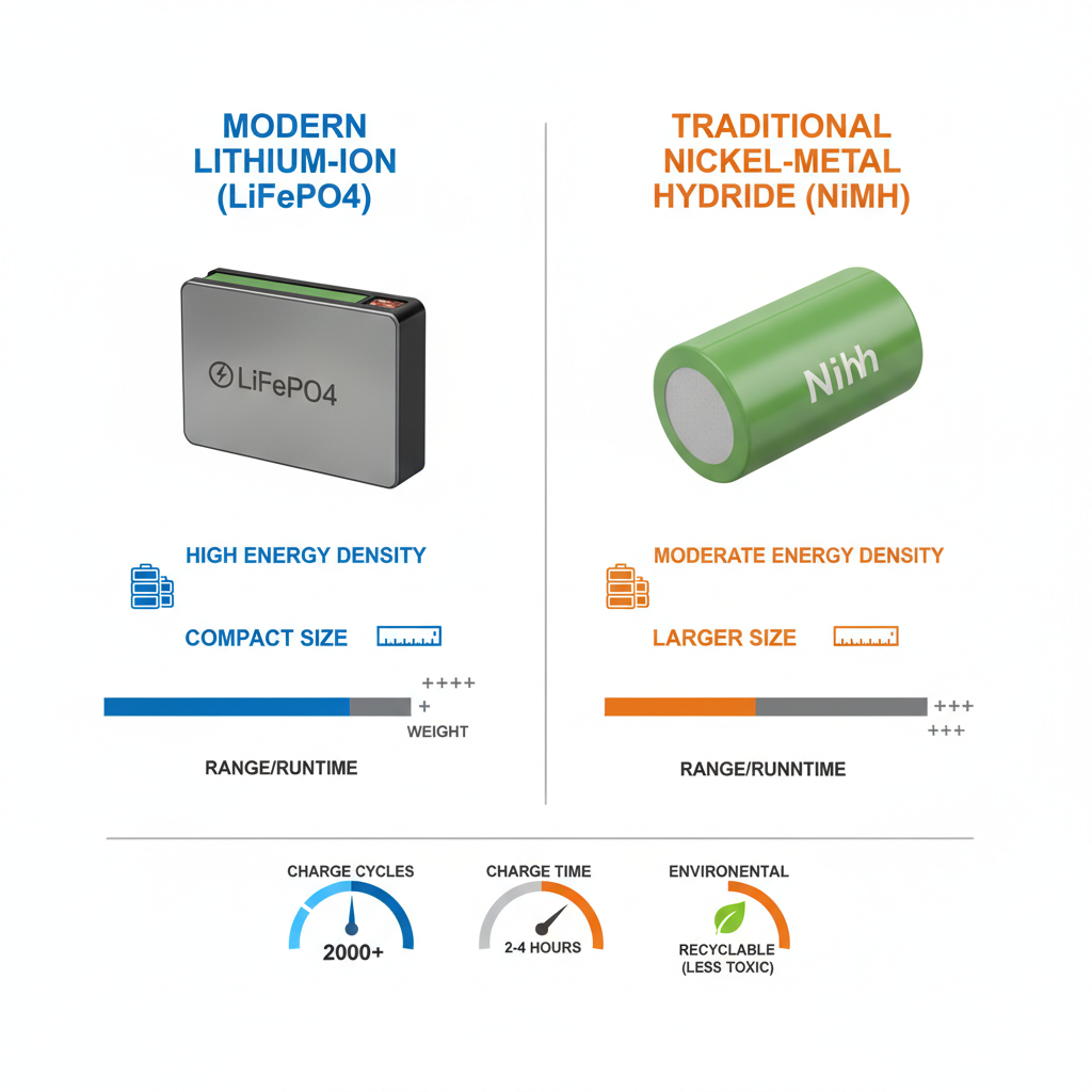 锂电池与镍氢电池性能对比图,展示两种电池在太阳能灯应用中的优劣。