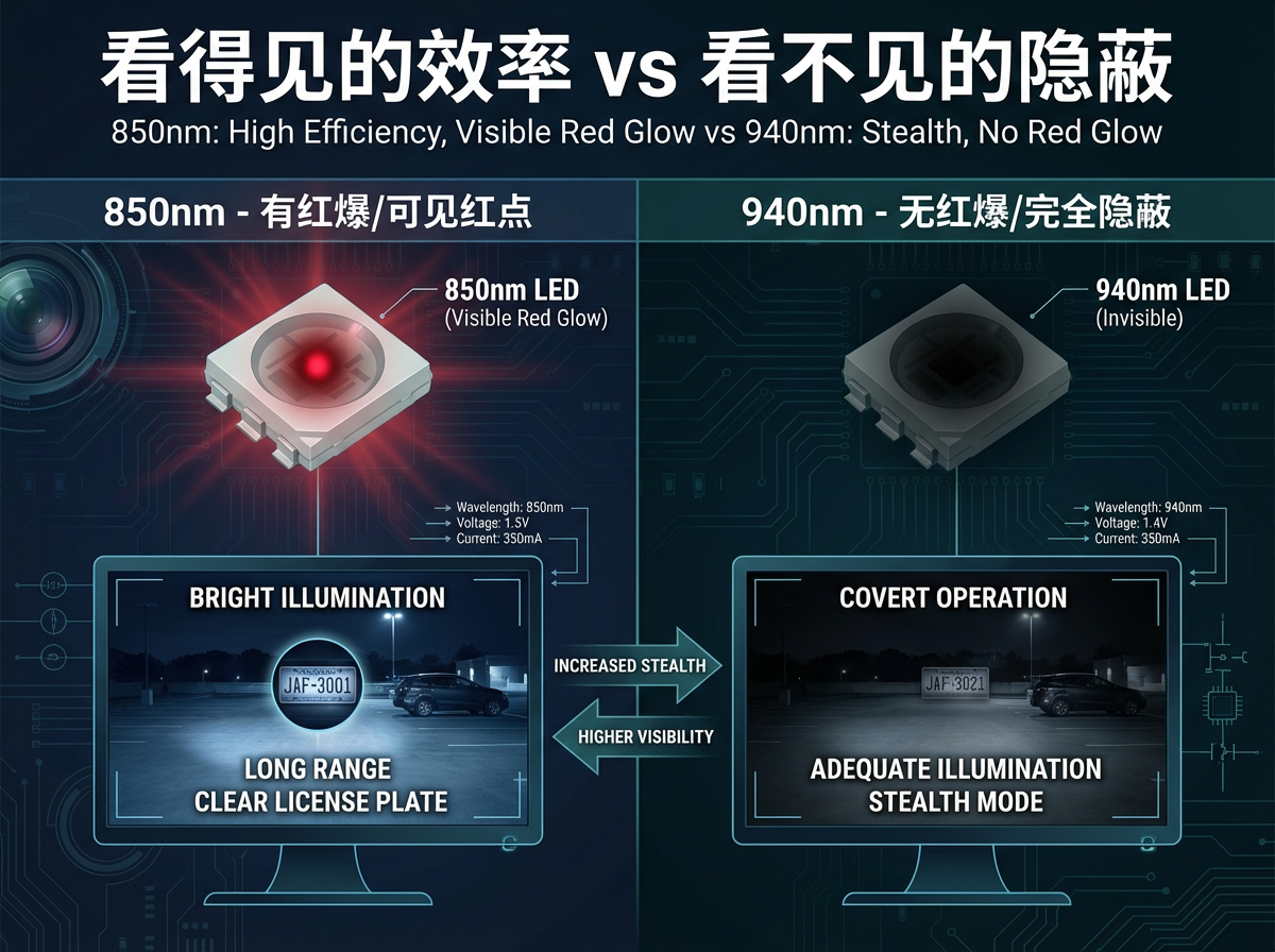 850nm与940nm红外灯珠对比：可见光点与完全隐蔽的效率差异