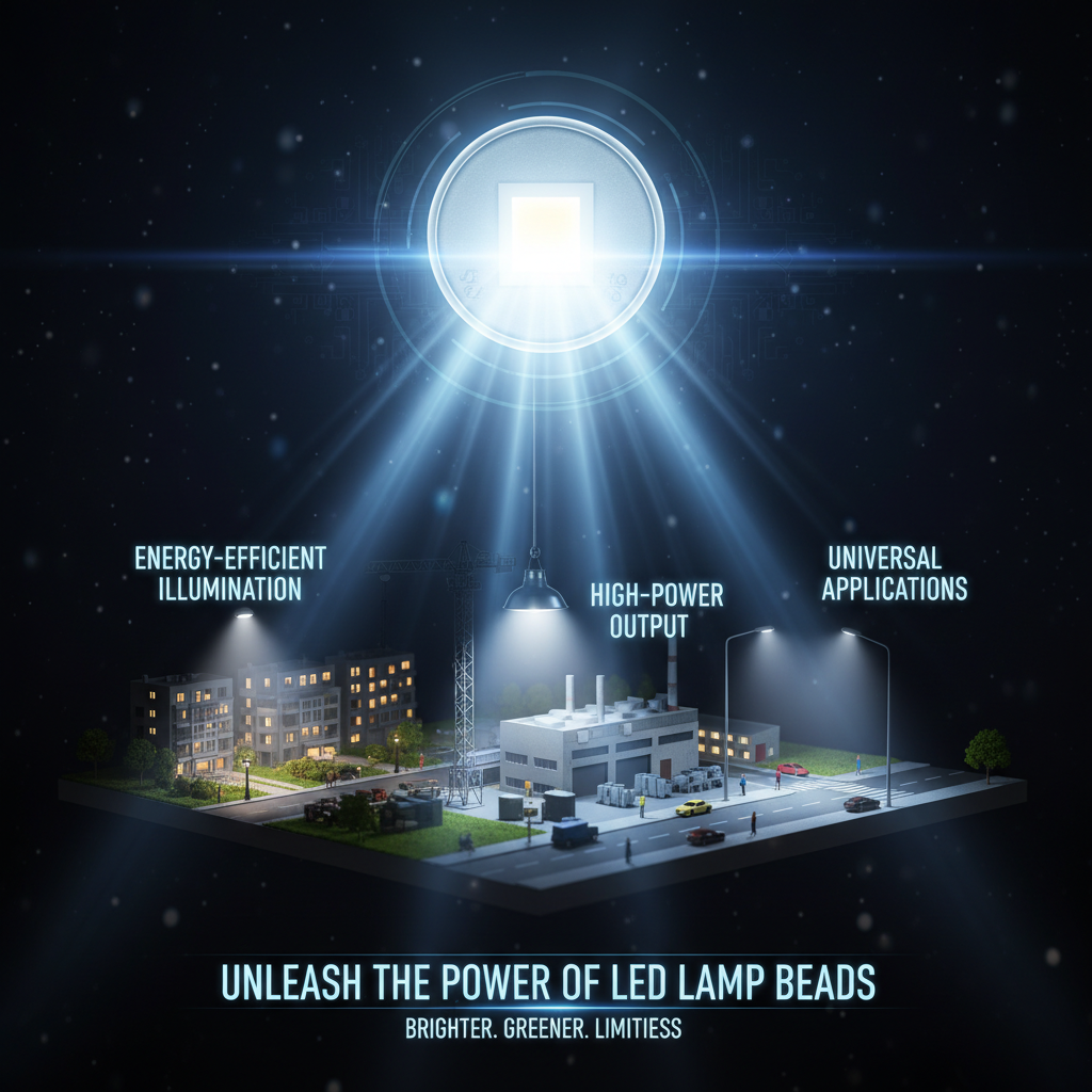 发光的LED灯珠照亮各种应用场景的灯具,如射灯、工矿灯和路灯,展示其广泛应用和节能特性。