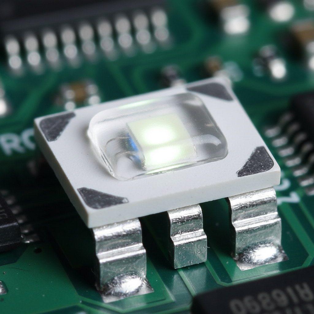 2835白光SMD LED灯珠微距特写,展现其尺寸和散热设计