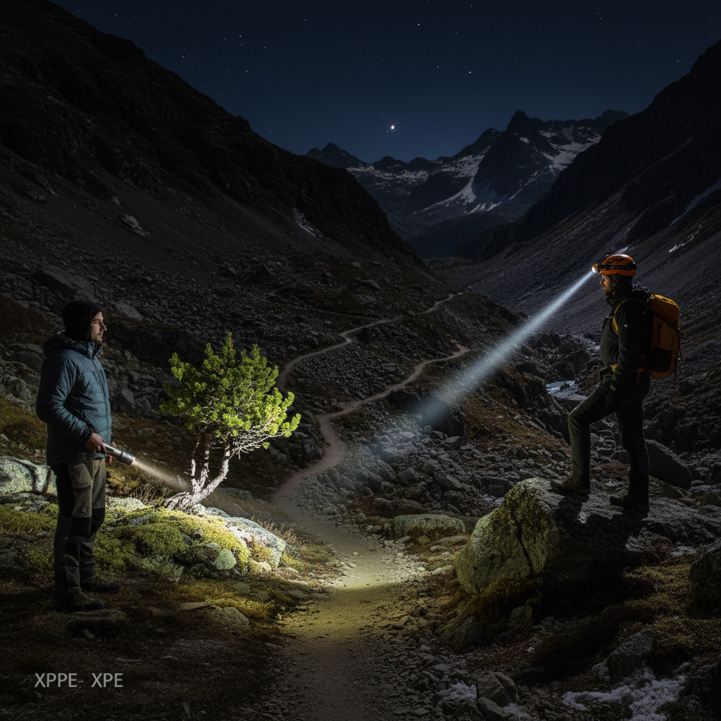 高端户外头灯应用场景对比图:N9灯珠在极端环境下的持久照明优势