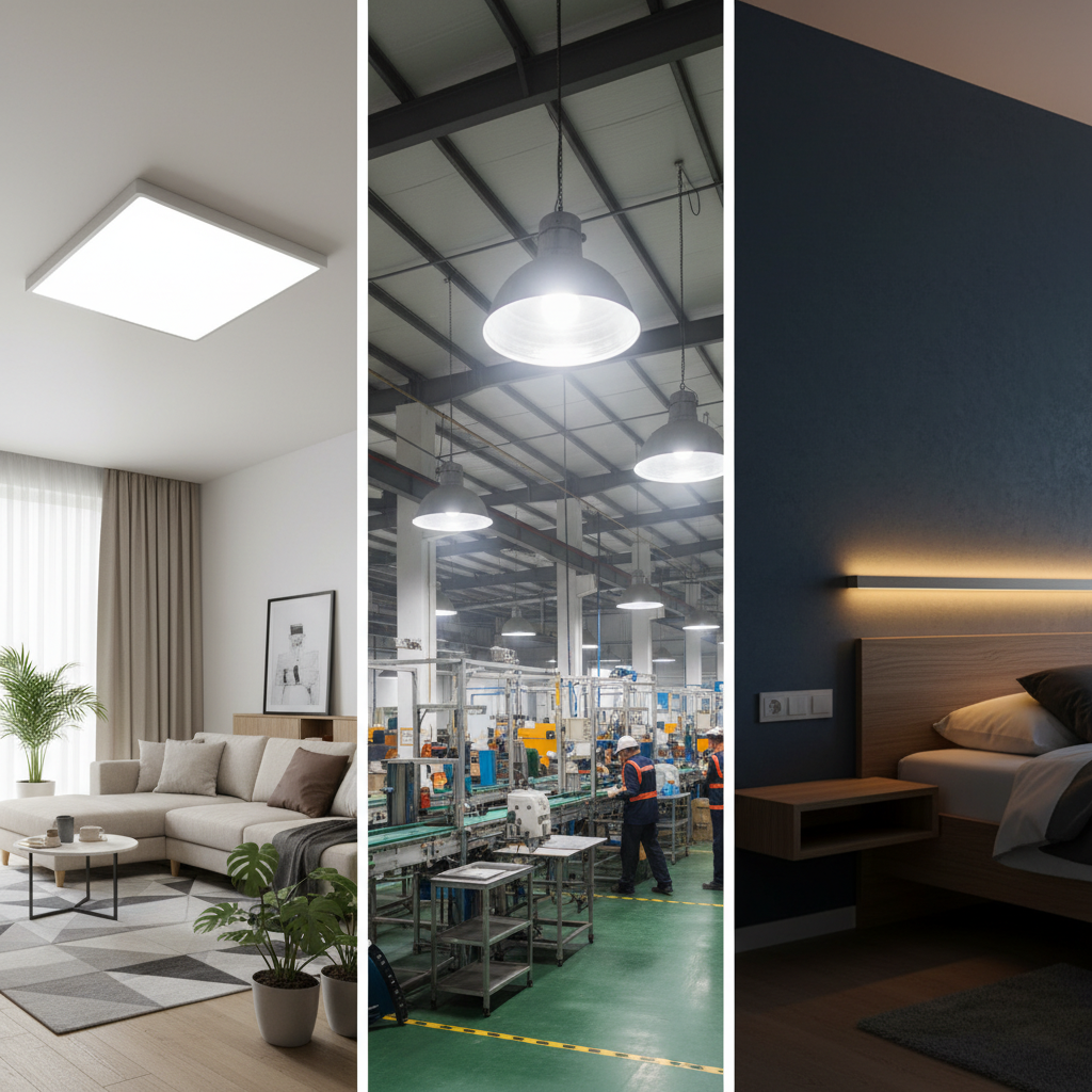 2835白光LED灯珠在家庭、工业和装饰照明中的多场景应用蒙太奇