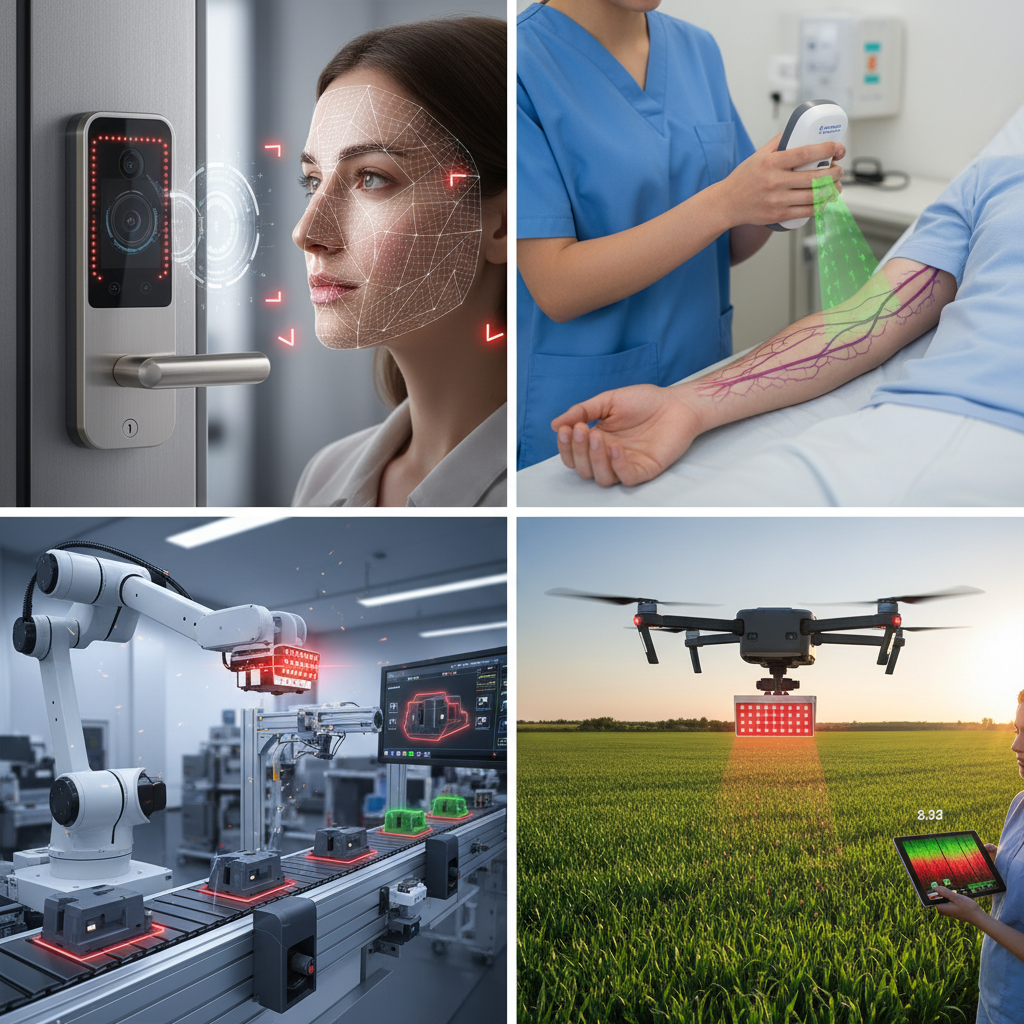 红外LED灯珠在智能门锁人脸识别、医疗静脉显现、工业缺陷检测和农业作物监测等多个高科技领域展示了其广泛和创新的应用。