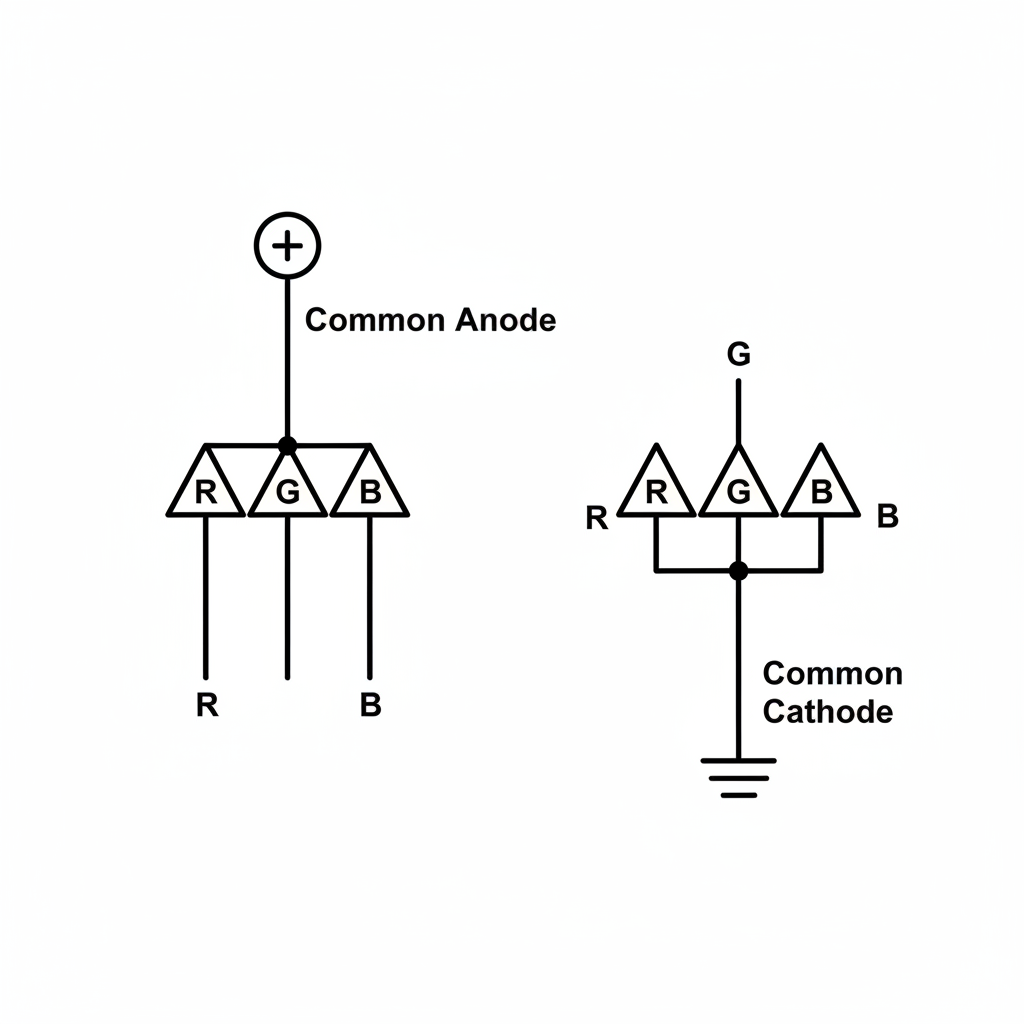 共阳极与共阴极RGB LED电路符号对比图
