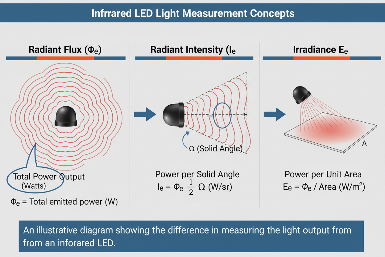 红外LED灯珠辐射通量、辐射强度与辐照度概念图