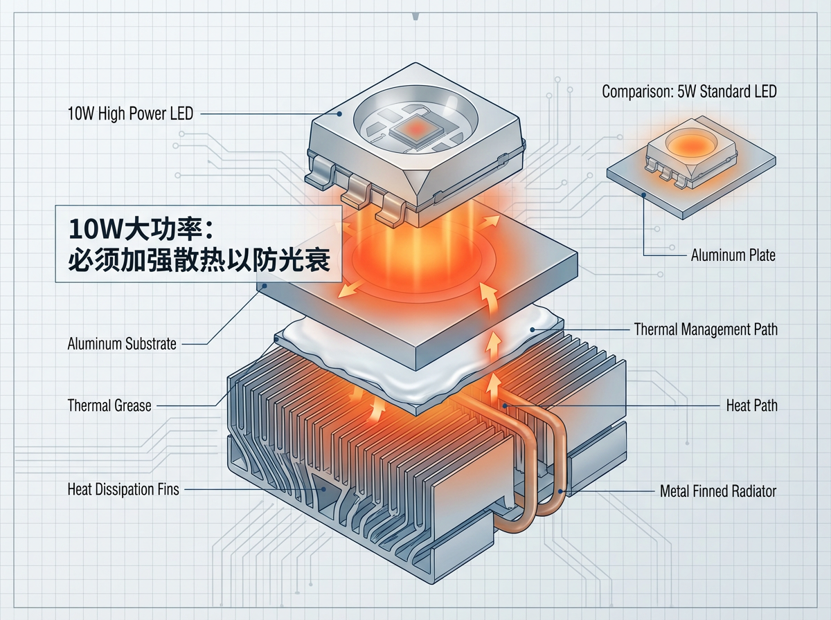 10W大功率红外LED灯珠散热解决方案示意图