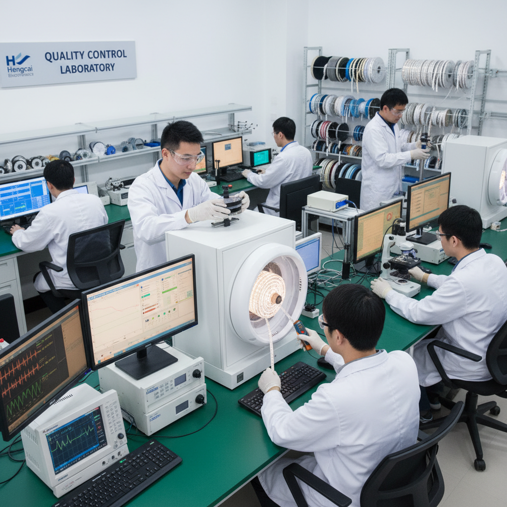 恒彩电子的专业品控实验室场景。技术人员正在使用高精度设备(如积分球测试光效,光谱分析仪测试显色指数)一丝不苟地检测5050RGBW LED灯带和红外感应器产品,强调精密检测和先进技术。