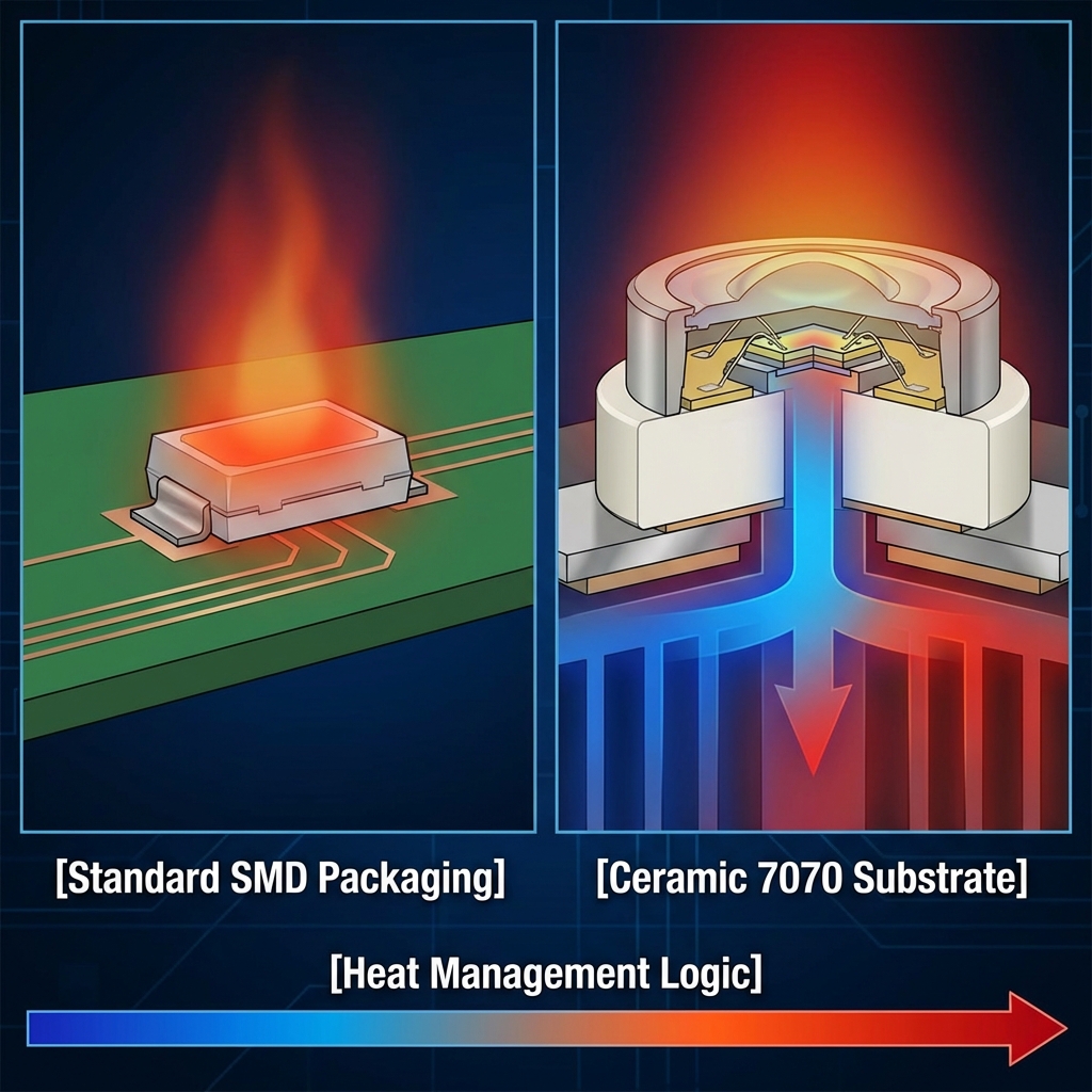 LED封装技术对比：标准SMD封装与高性能陶瓷7070激光灯珠的散热差异和热管理原理