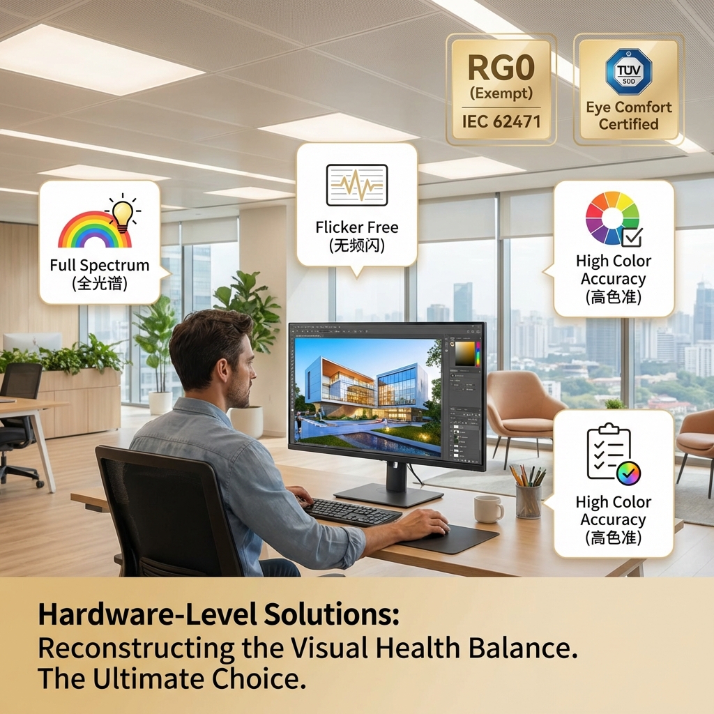 低蓝光与视觉舒适性权衡：技术原理、标准解读与硬件级解决方案