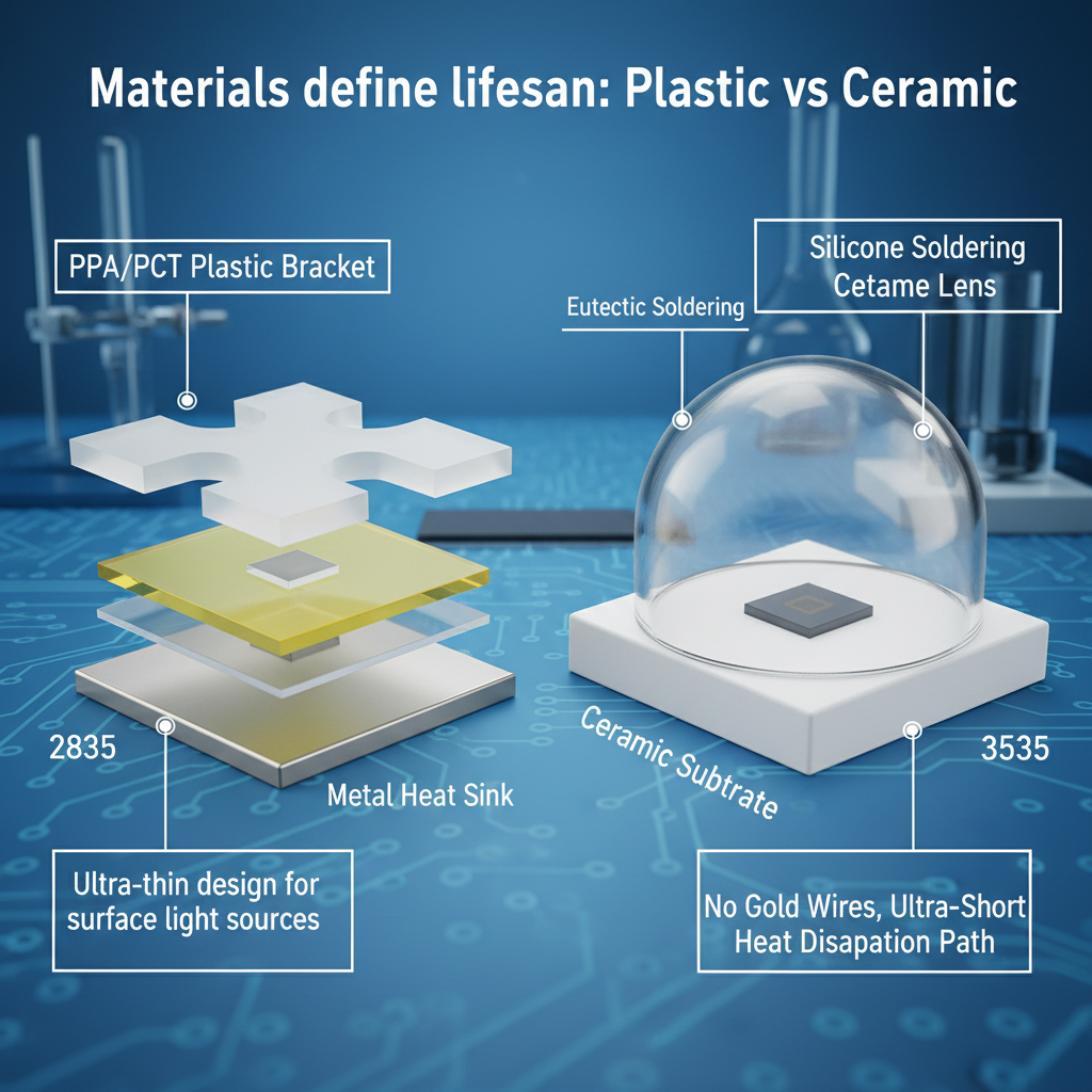 2835与3535内部结构与材料对比：塑料支架 vs 陶瓷基板