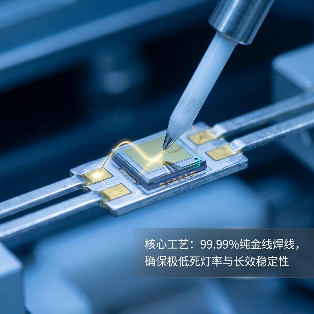 核心工艺：99.99%纯金线焊线，确保极低死灯率与长效稳定性