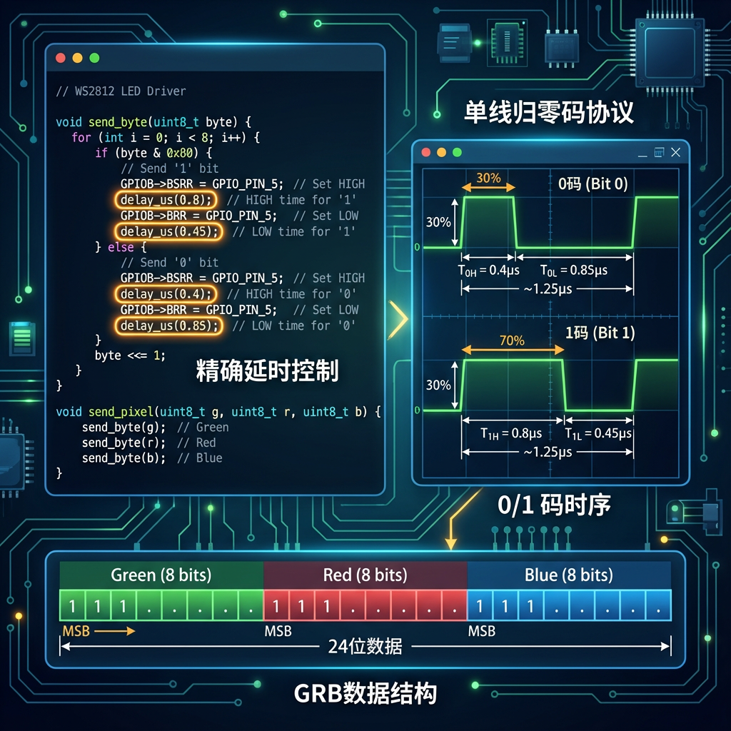 5050RGB内置IC灯珠C语言控制指南：从入门到实现酷炫流水灯效