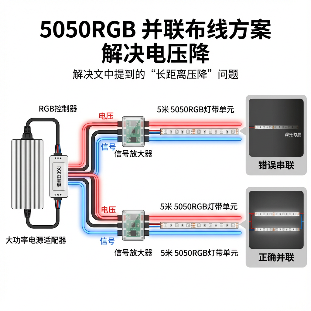 5050RGB并联布线方案:解决电压降问题