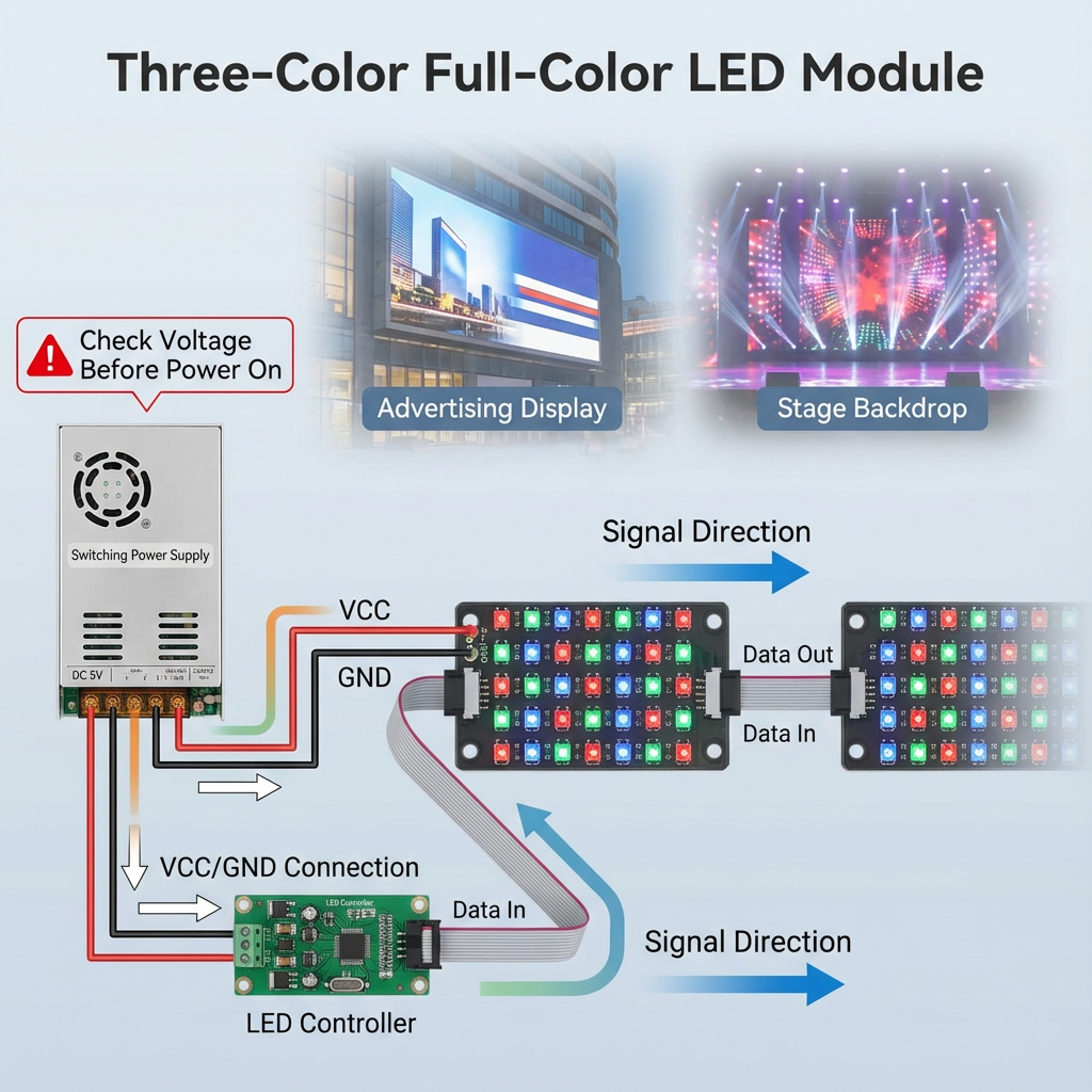 三色全彩LED模块深度指南：从原理、接线到应用的全方位解析