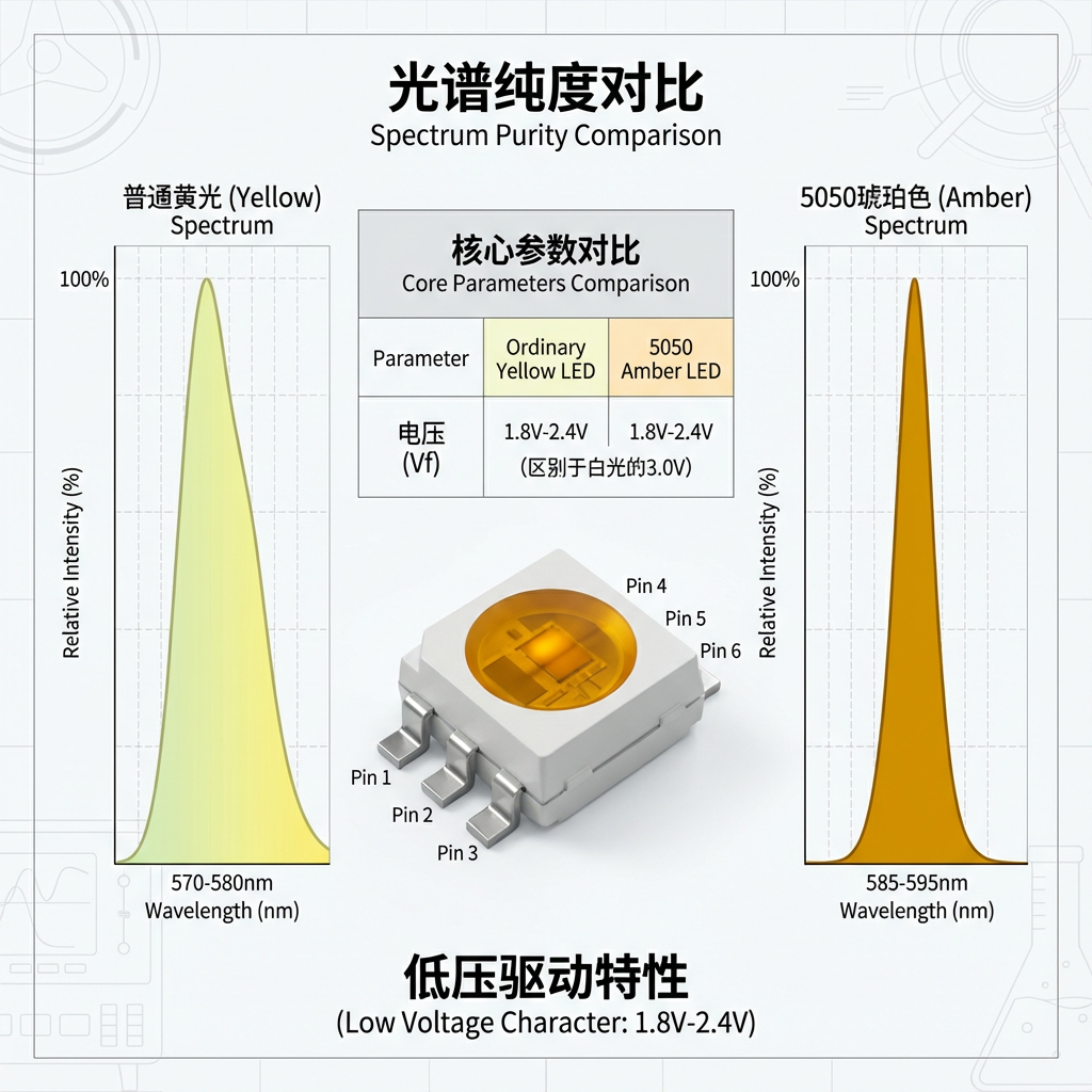琥珀色LED与黄光LED光谱对比及低压驱动特性图解