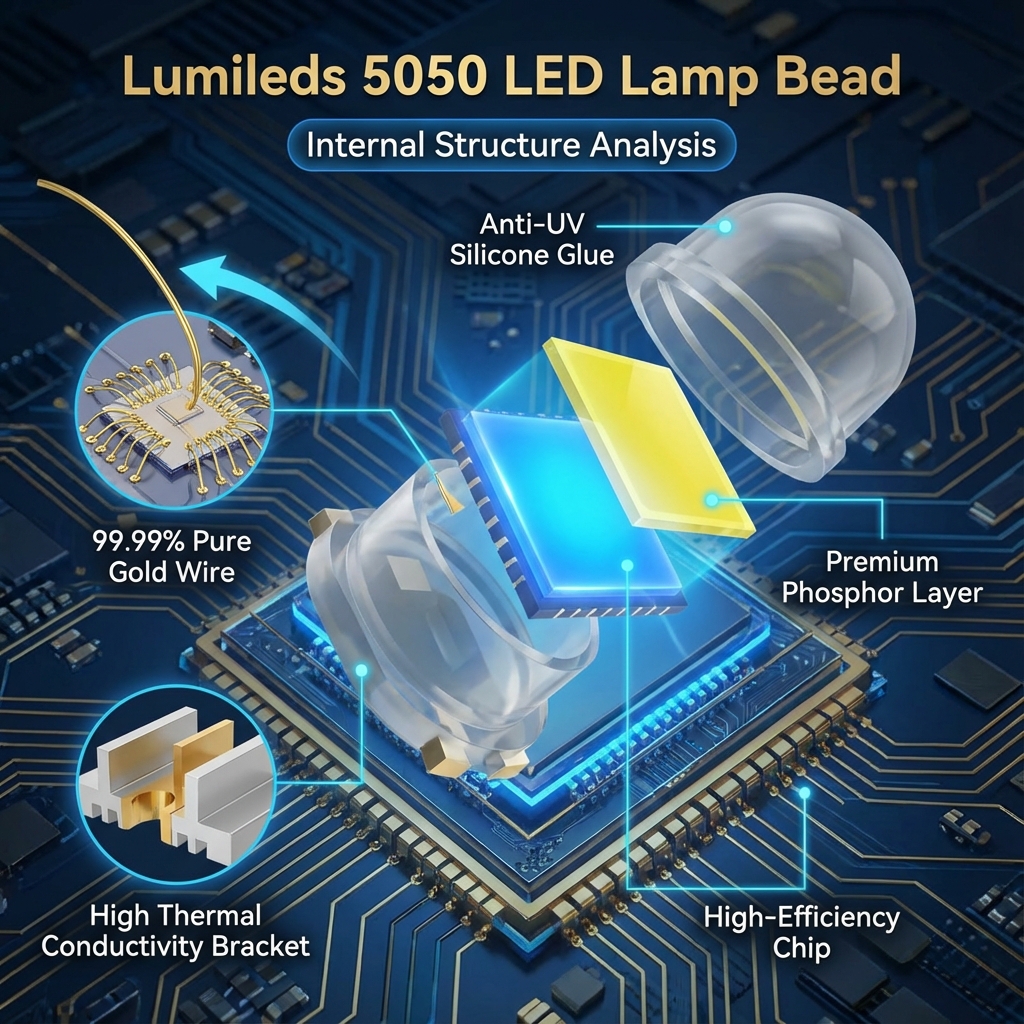 Lumileds 5050灯珠内部结构分析：纯金线、高导热支架与高效芯片