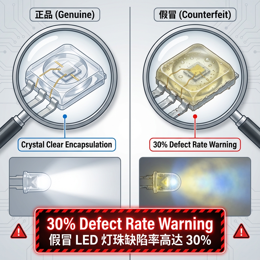 正品与假冒Lumileds 5050灯珠对比：封装与发光效果差异（30%缺陷率警示）