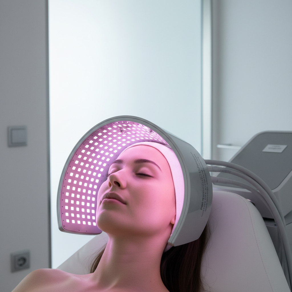 3535陶瓷双色LED在高端医美设备中的应用场景图，展示其在光生物调节疗法和医疗级美容设备中的专业性和科技感。