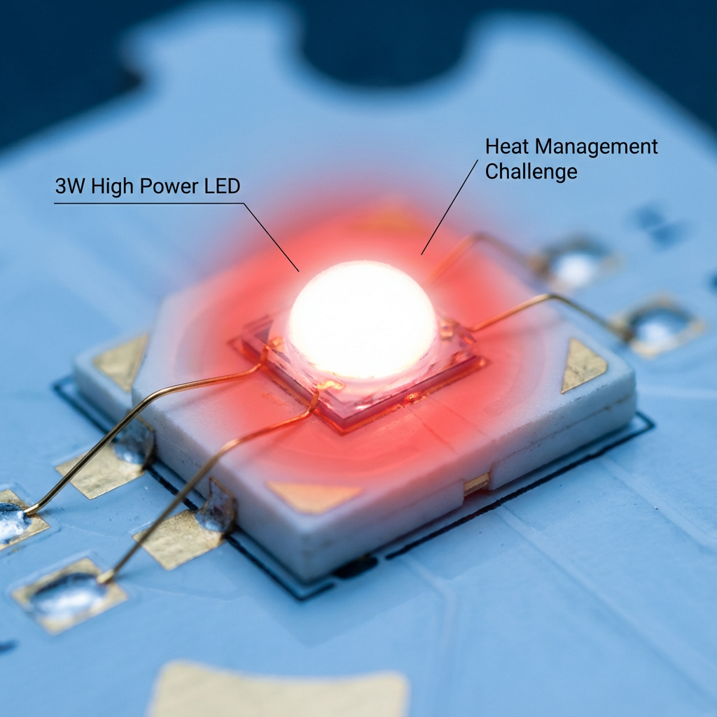 3W大功率LED灯珠宏观摄影与热扩散映射示意