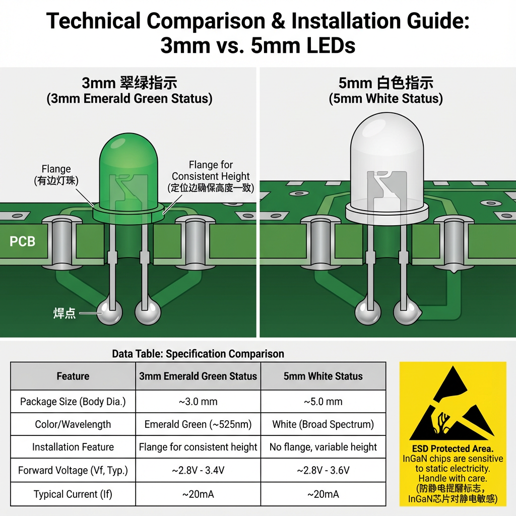 3MM白发绿有边直插LED灯珠30°：规格解析、技术特性与家电指示应用指南 (2026)