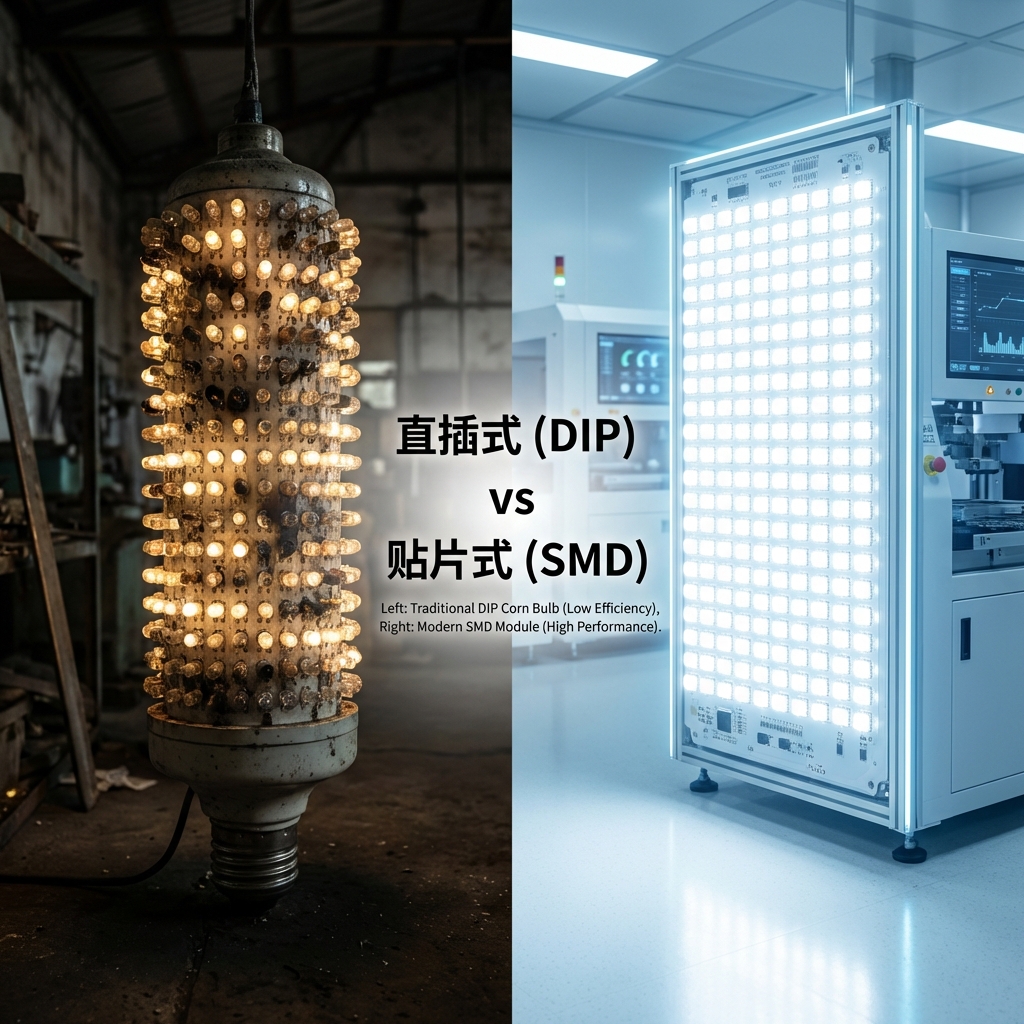 直插式（DIP）玉米灯泡与贴片式（SMD）LED灯板对比图