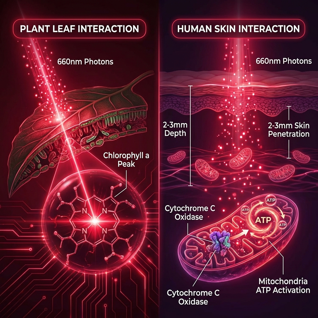 660nm红光在植物光合作用与人体细胞修复中的作用机制