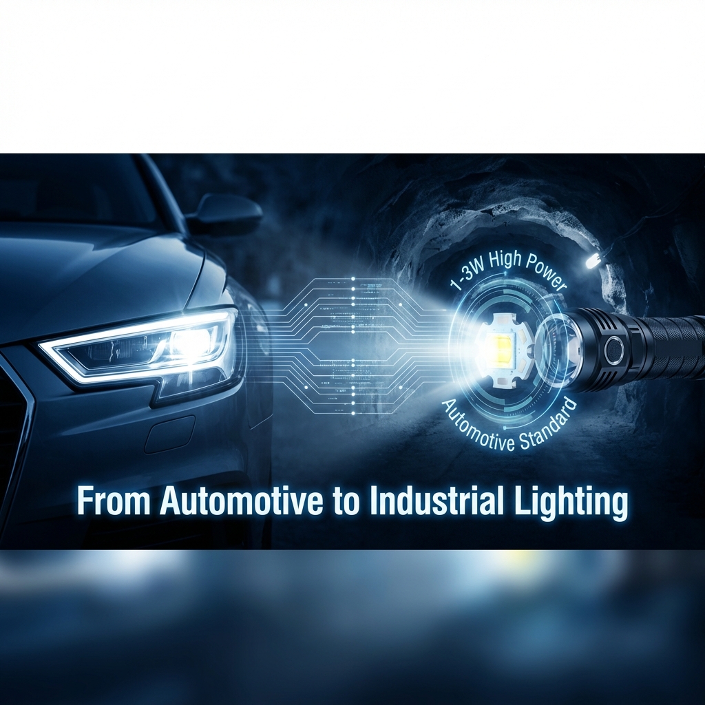 从汽车大灯到工矿手电筒:车规级1-3W大功率LED灯珠技术降维打击示意图