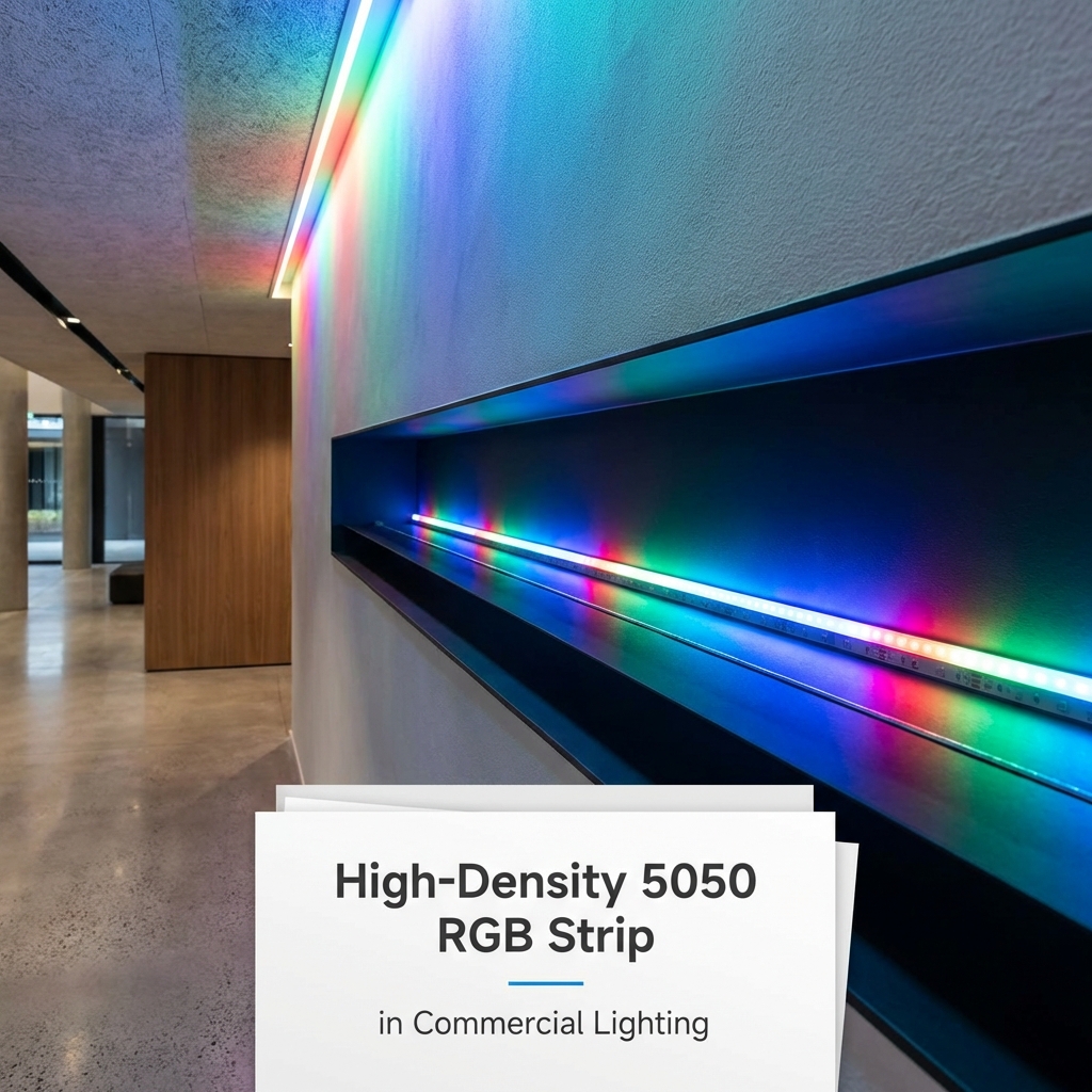 高密度5050 RGB柔性灯带在商业照明中的应用场景，例如暗槽照明。