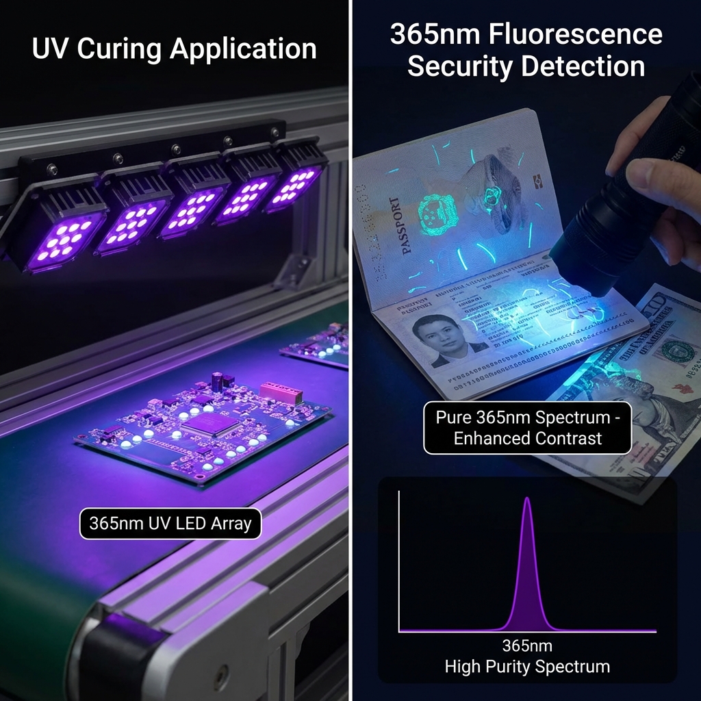 365nm紫光灯珠在工业UV固化和荧光防伪检测中的应用场景