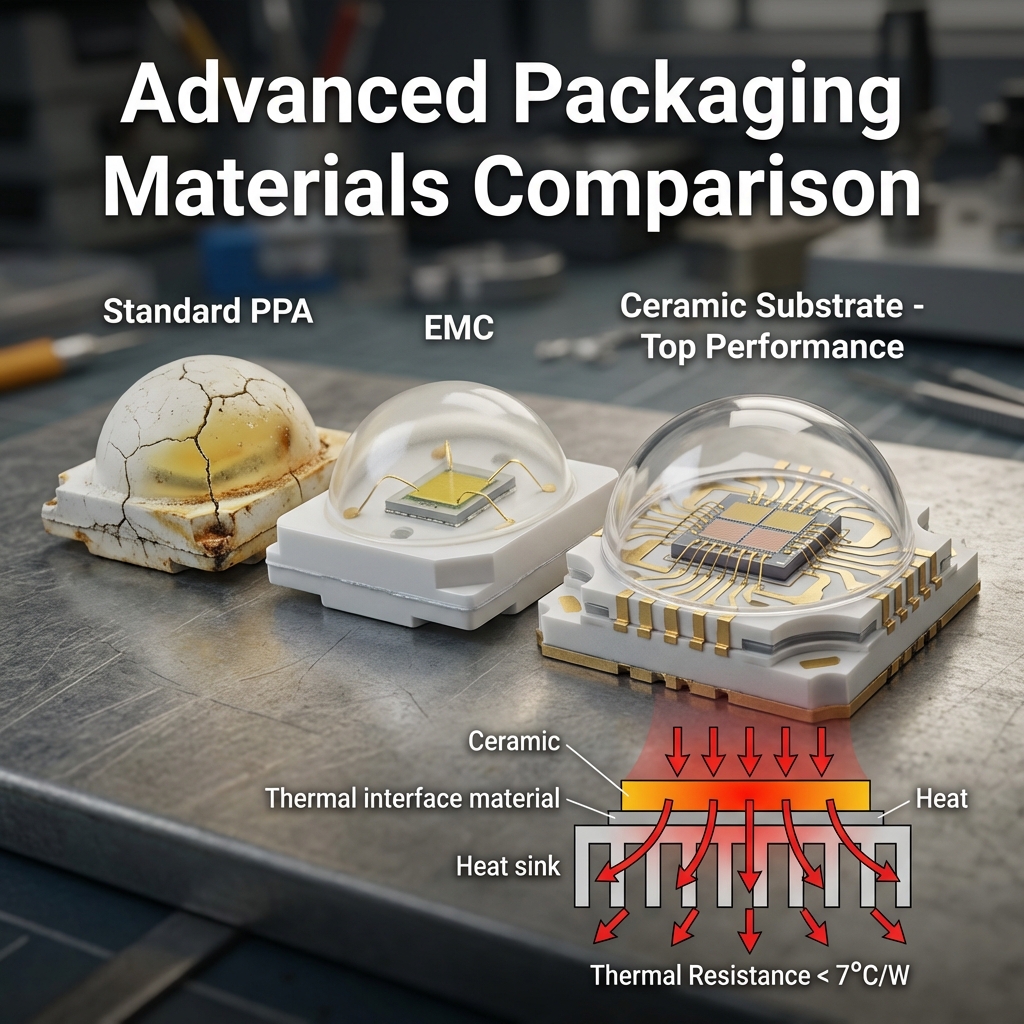 LED灯珠先进封装材料对比:PPA、EMC与陶瓷基板的热管理与性能差异
