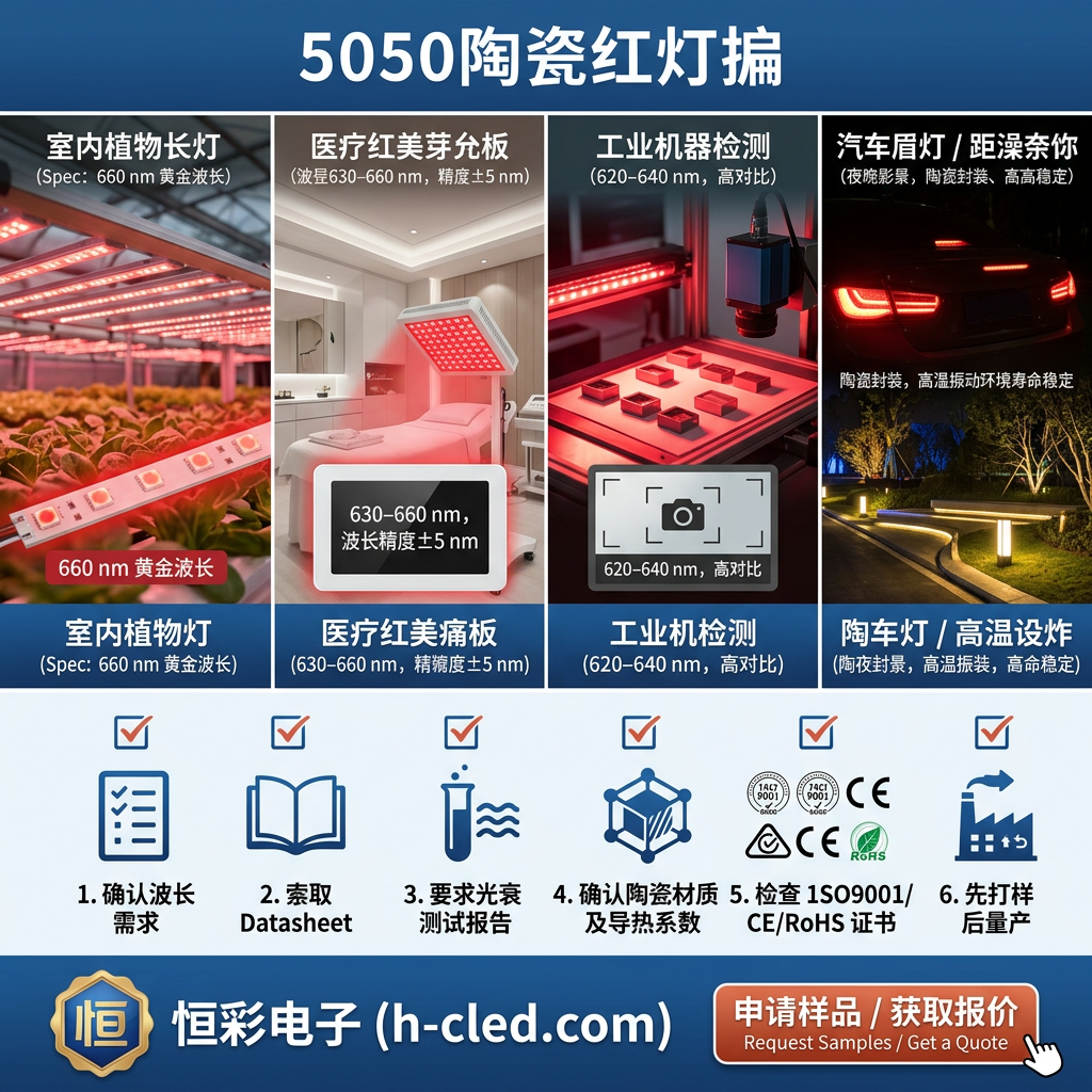 5050陶瓷红光LED完整指南：规格、应用与选购建议