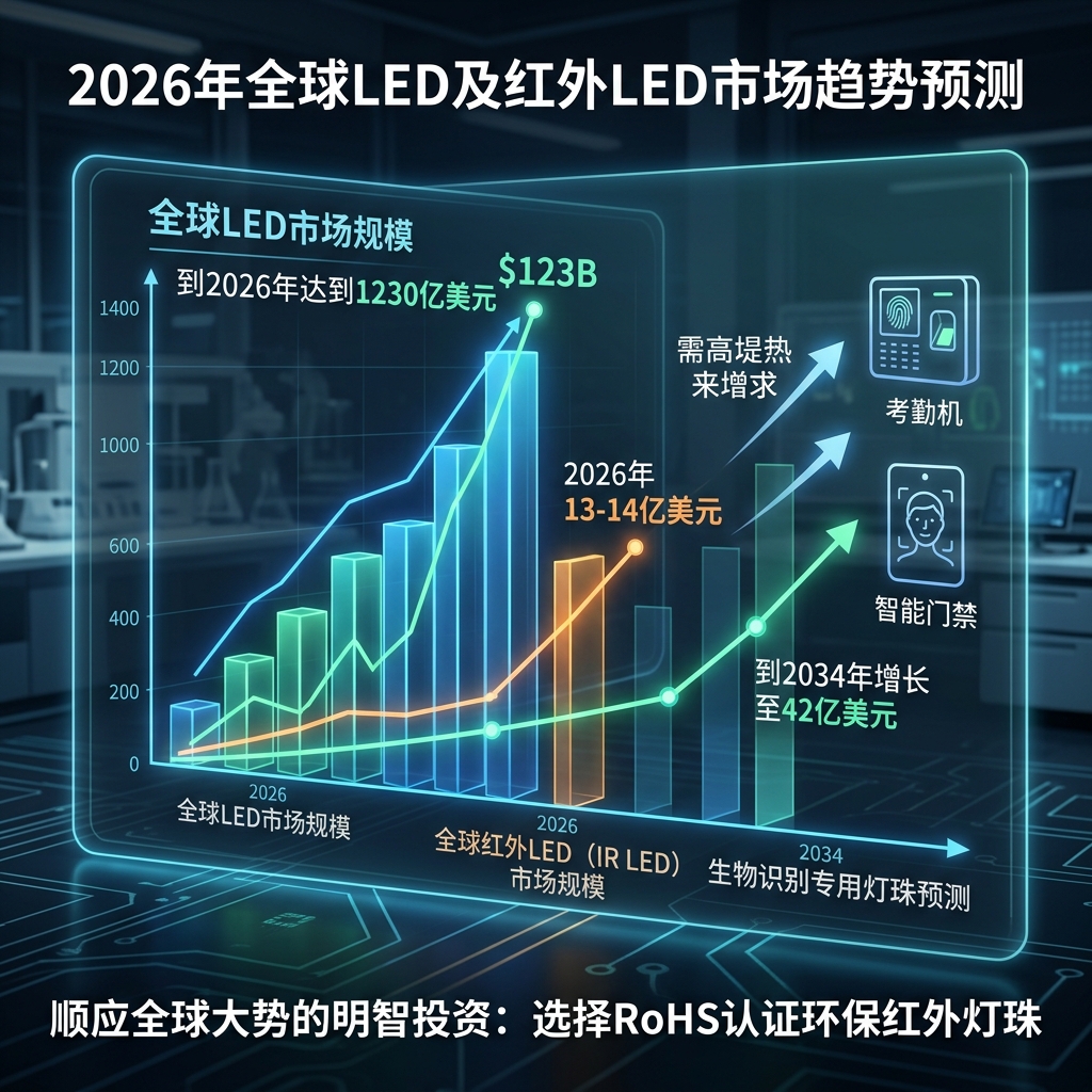 2026年全球LED市场与红外LED市场趋势数据分析图，显示未来增长预测