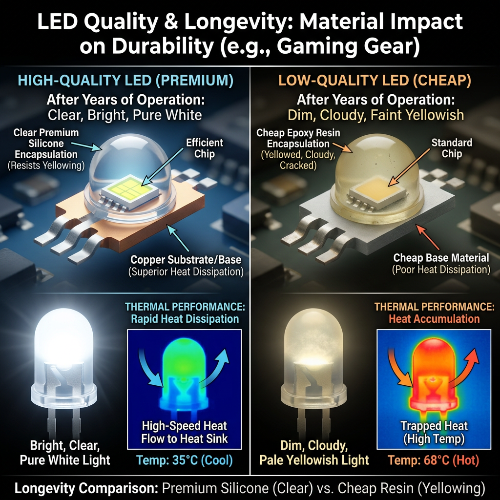 电脑机箱LED灯珠材质深度解析：氮化镓、硅胶、RGB/ARGB技术与长寿命秘诀