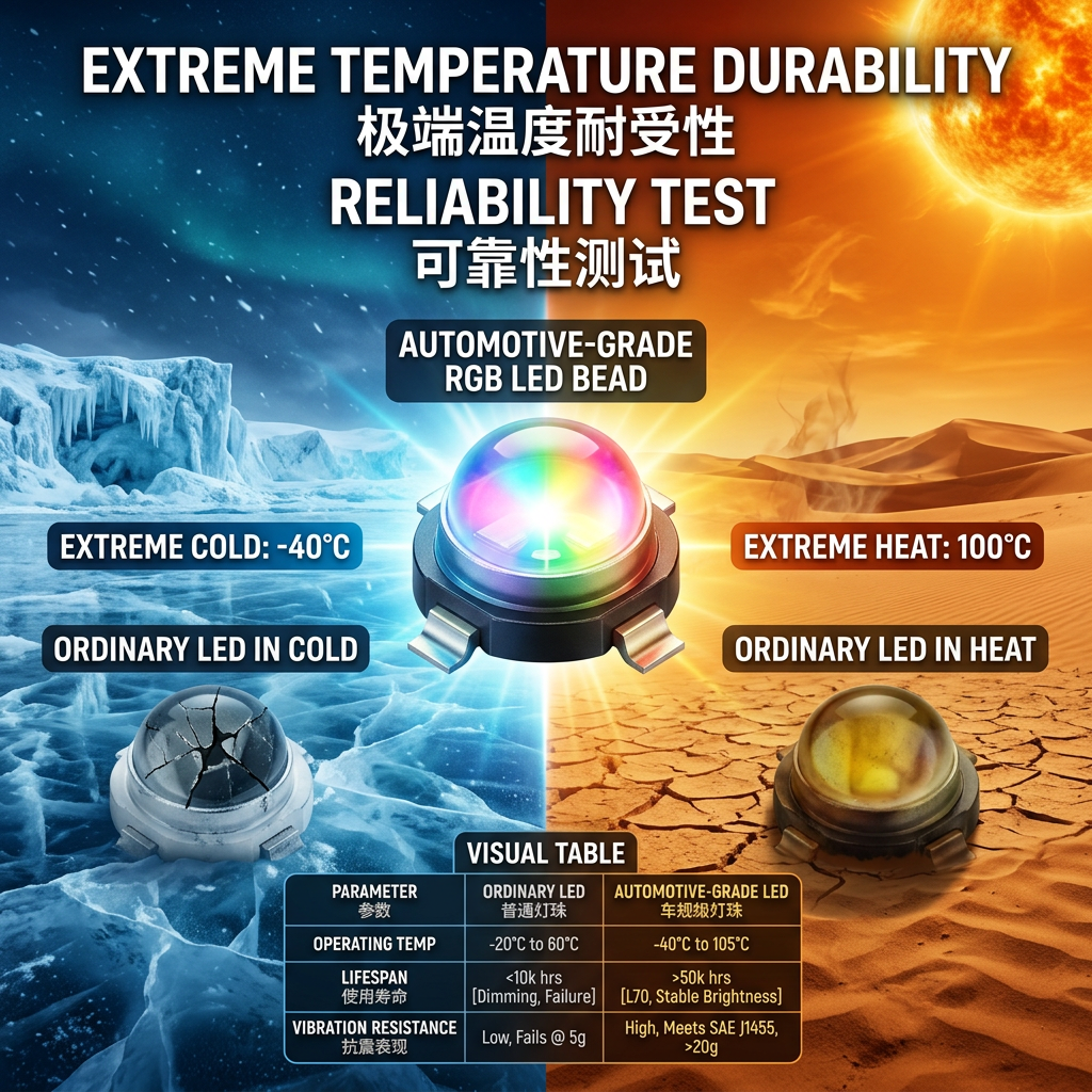 普通灯珠与车规级RGB灯珠在极端温度下的性能对比图