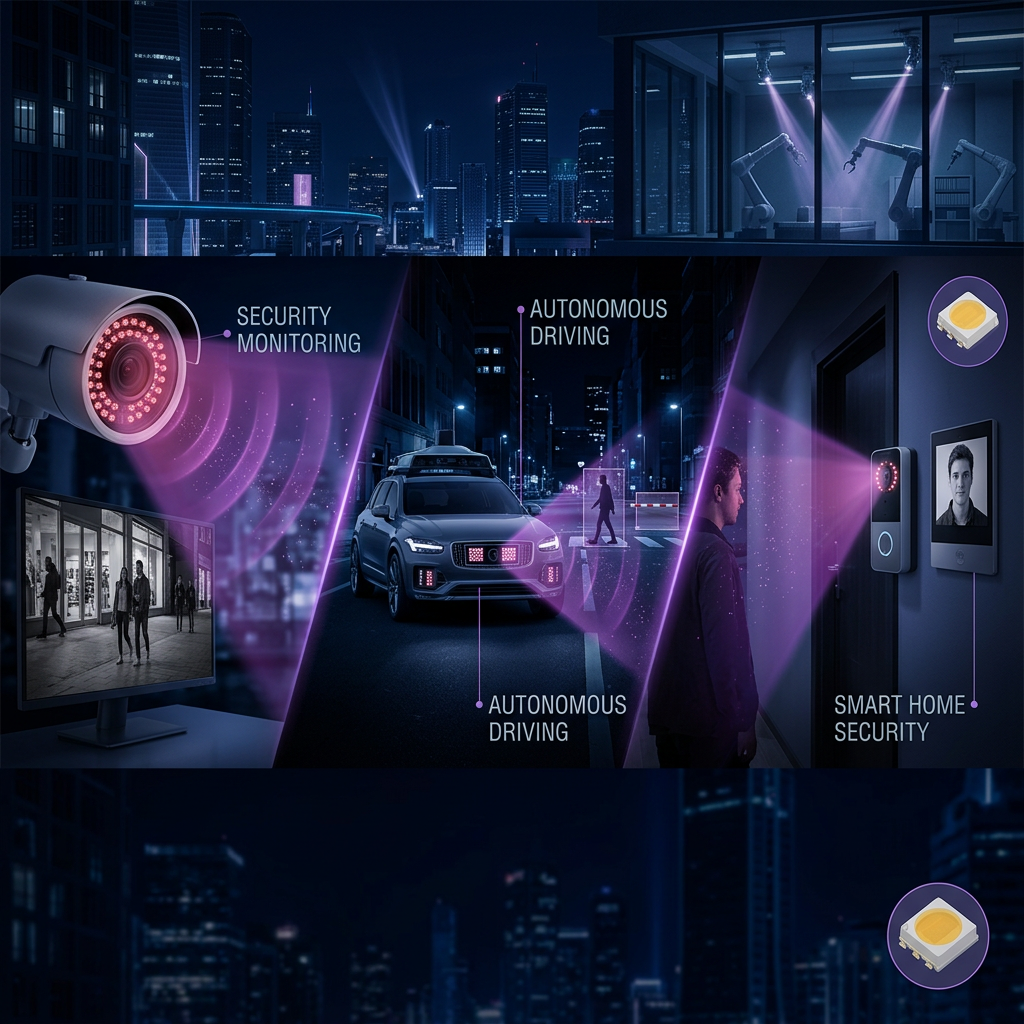 3535陶瓷850NM红外灯珠在安防监控、自动驾驶、智能家居和工业自动化中的多场景应用图