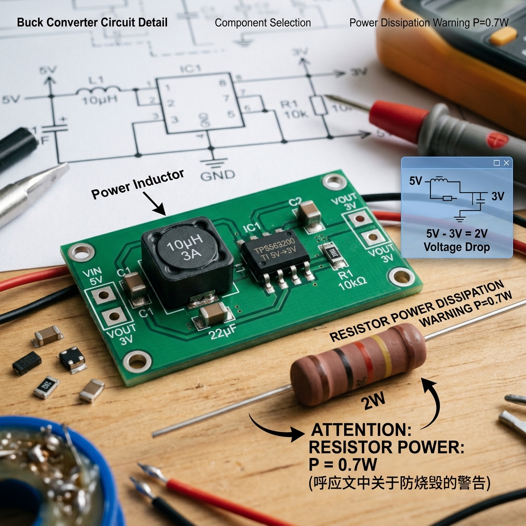 1W LED驱动工程计算与电路细节,强调限流电阻功率P=0.7W的选型重要性
