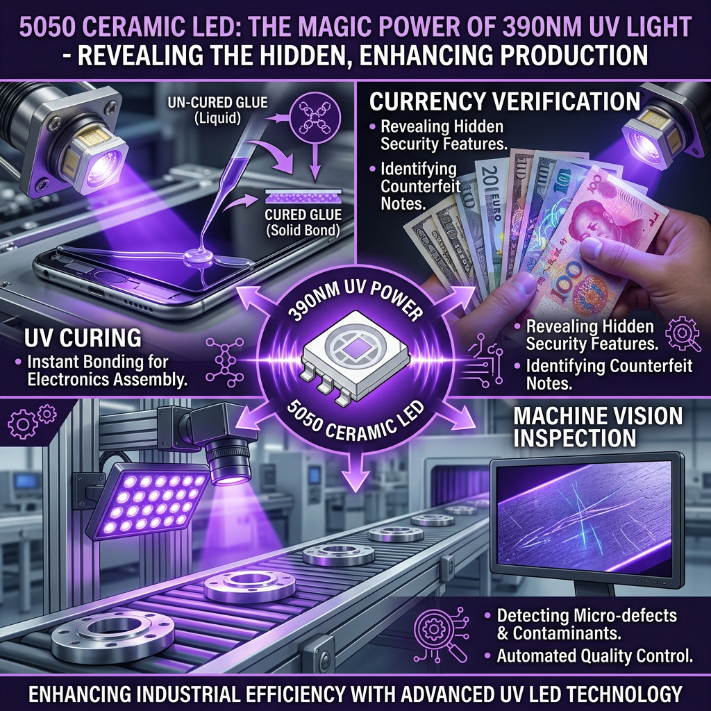 5050陶瓷LED灯珠在UV固化、验钞防伪和机器视觉中的实际应用场景图