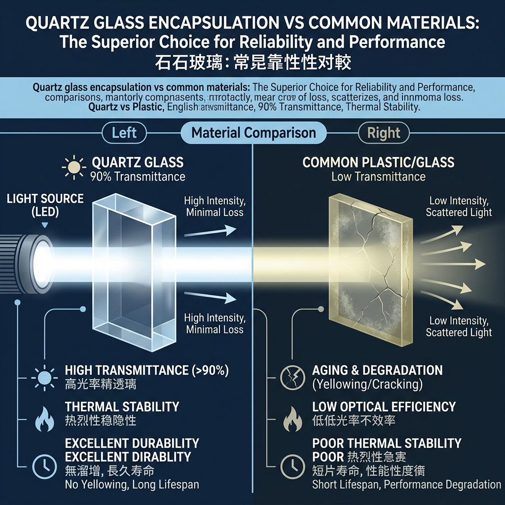 石英玻璃与普通材料封装对比：展示石英玻璃的高透光率和耐用性