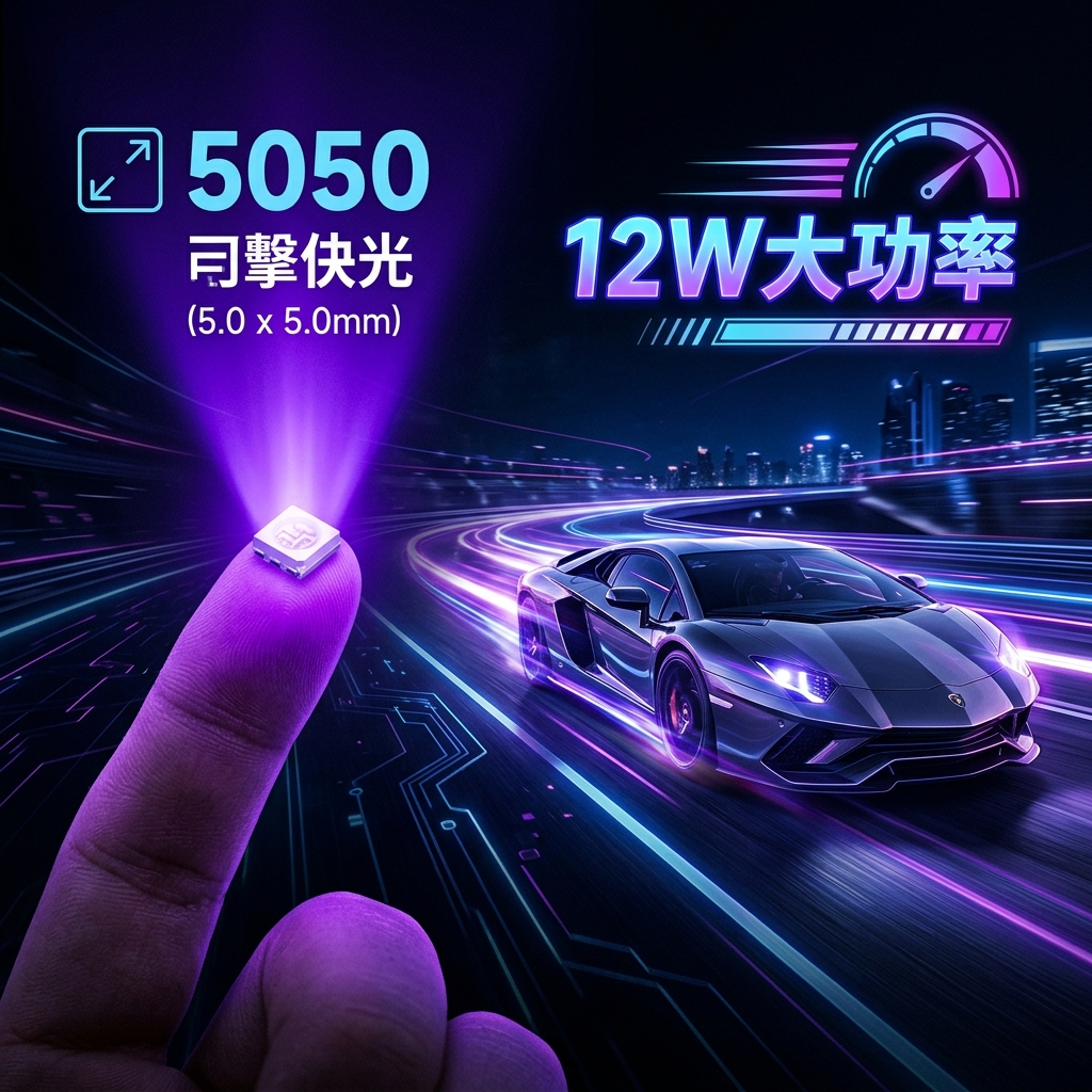 12W大功率5050UV紫光灯珠：指尖大小，跑车般澎湃动力，兼具小巧与强大性能