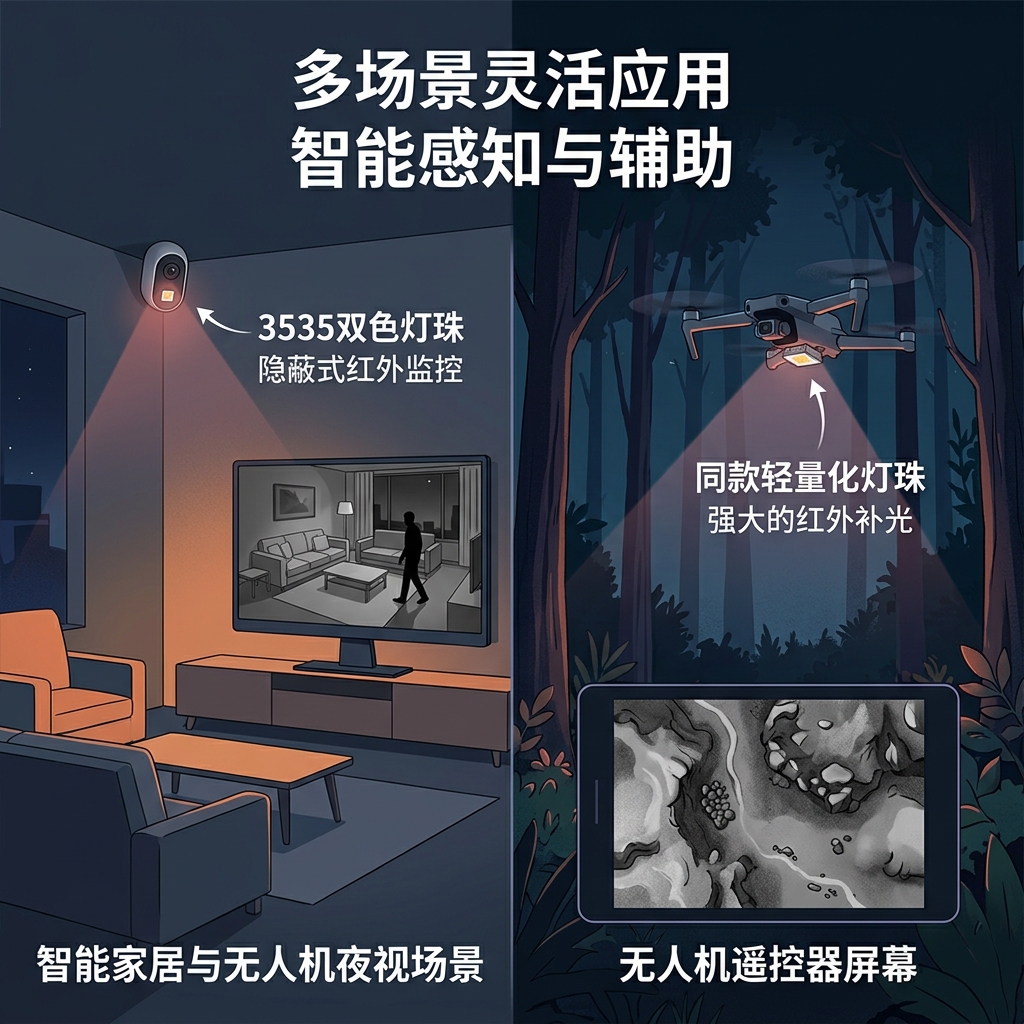 3535双色陶瓷红外850nm+暖白光灯珠：一款让安防与照明更聪明的“全能神器”