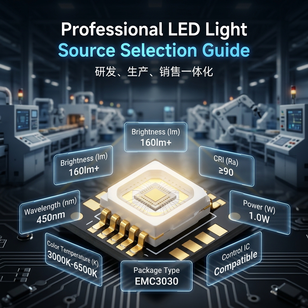 选购彩光模块关键参数：亮度、波长、显色指数、功率、色温、封装类型和控制IC等重要技术指标。