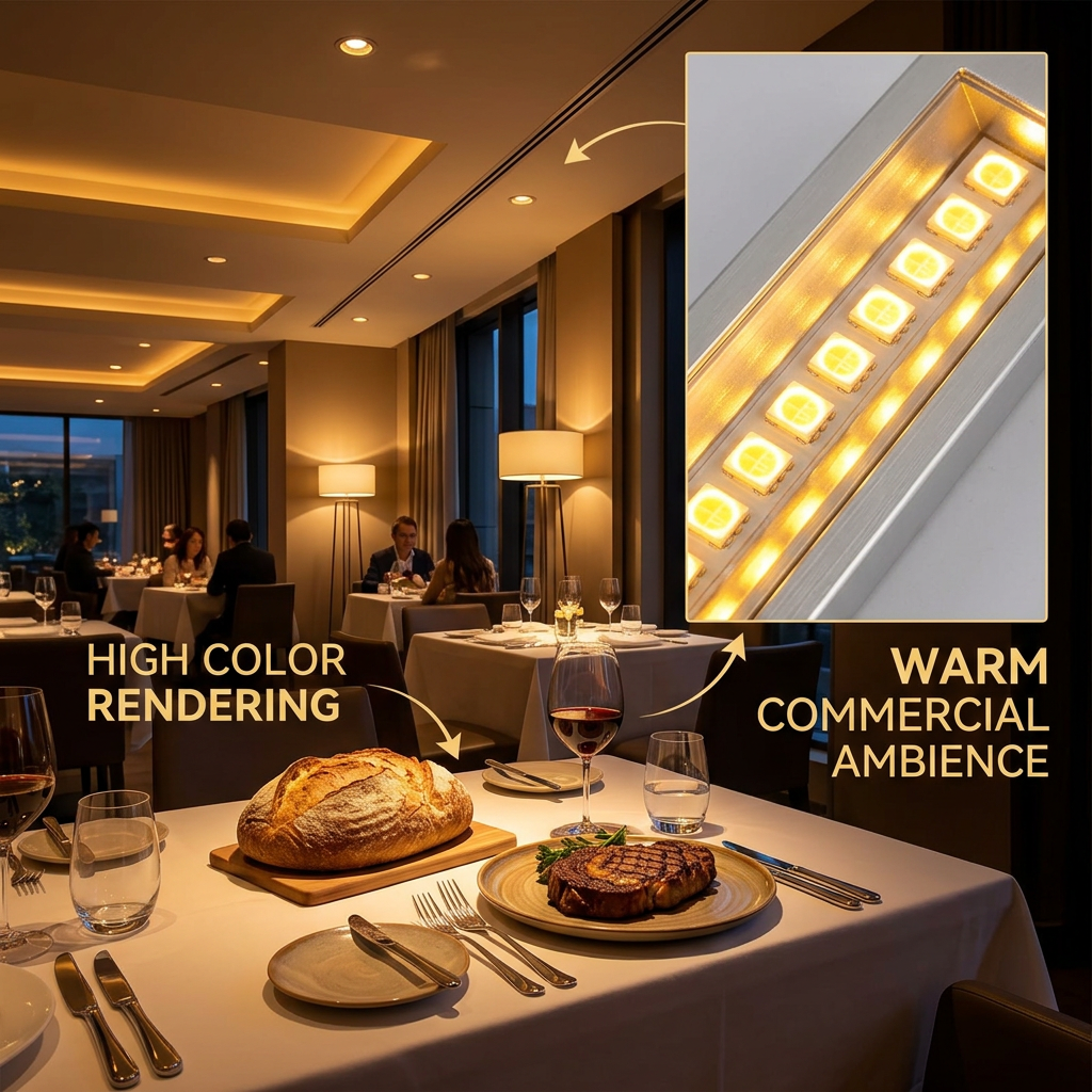 5050金黄光5W陶瓷LED灯珠在高档商业照明中的应用场景，营造温馨诱人的餐饮氛围
