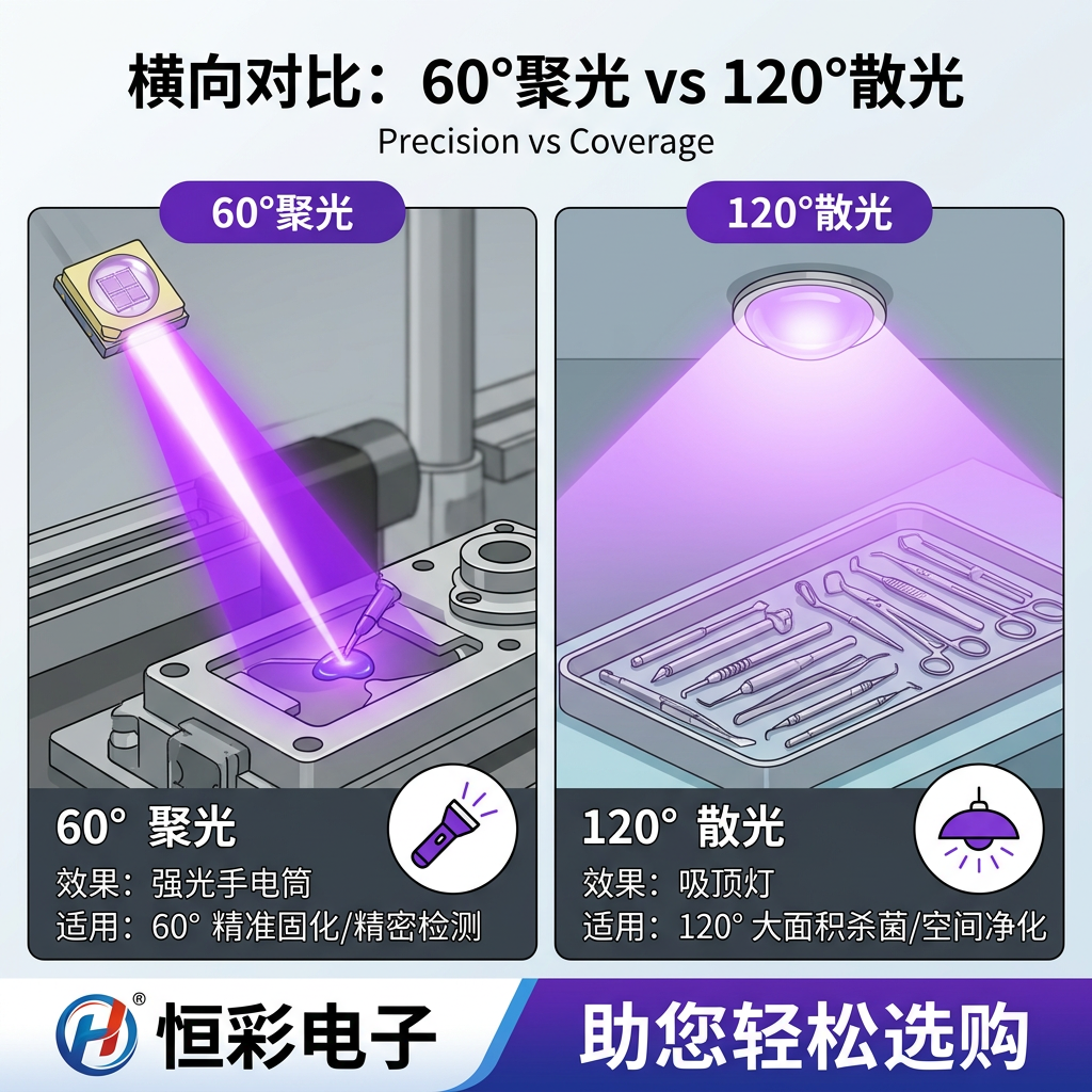 紫光310-315NM石英玻璃LED灯珠，60°与120°全解析