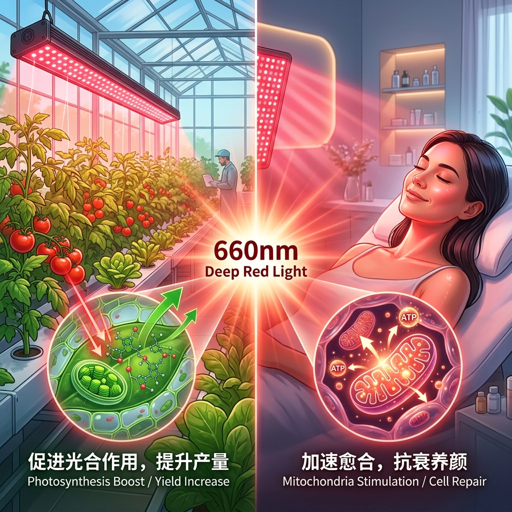 660nm深红光两大神奇用途：促进植物光合作用与加速人体细胞修复